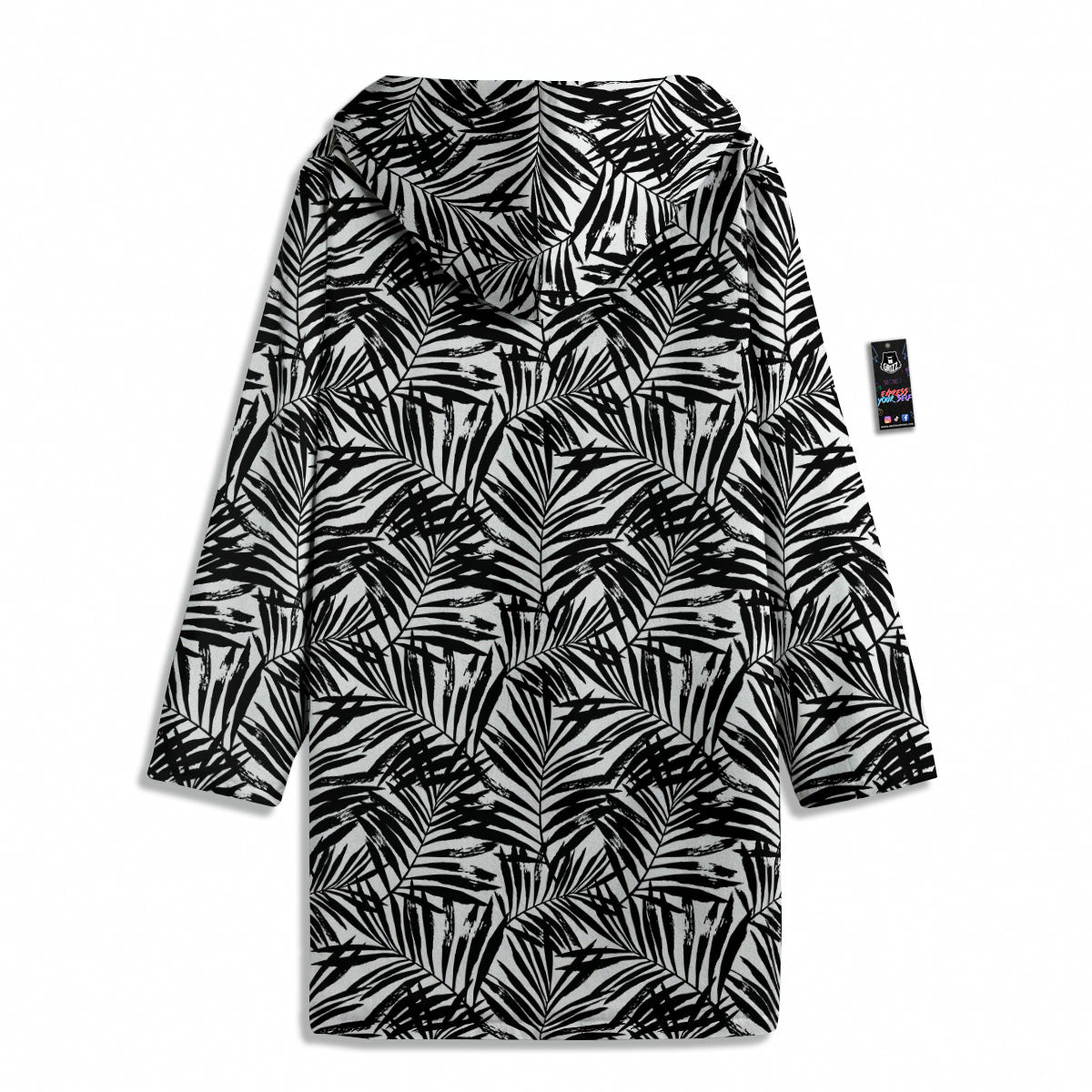Tropical Palm Leaf White And Black Print Men's Windbreaker Jacket-grizzshop