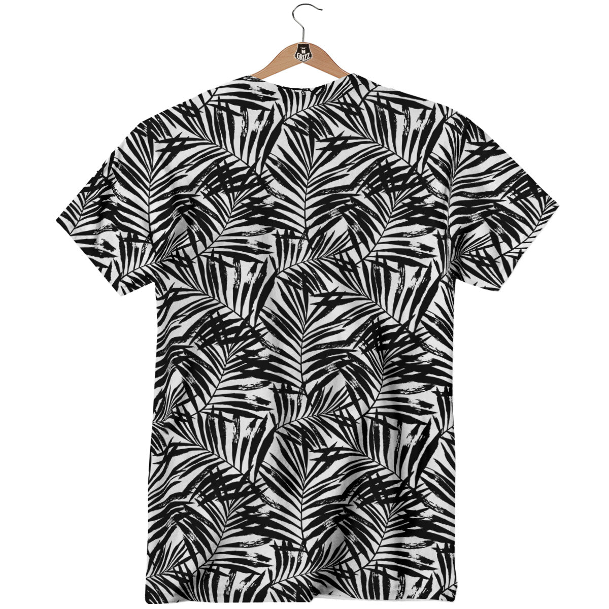 Tropical Palm Leaf White And Black Print T-Shirt-grizzshop