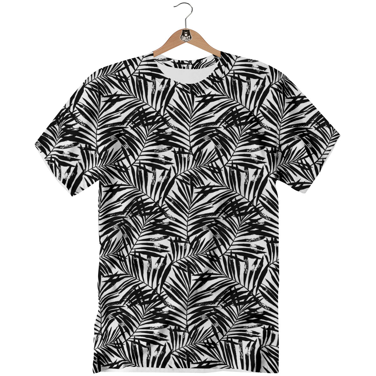 Tropical Palm Leaf White And Black Print T-Shirt-grizzshop