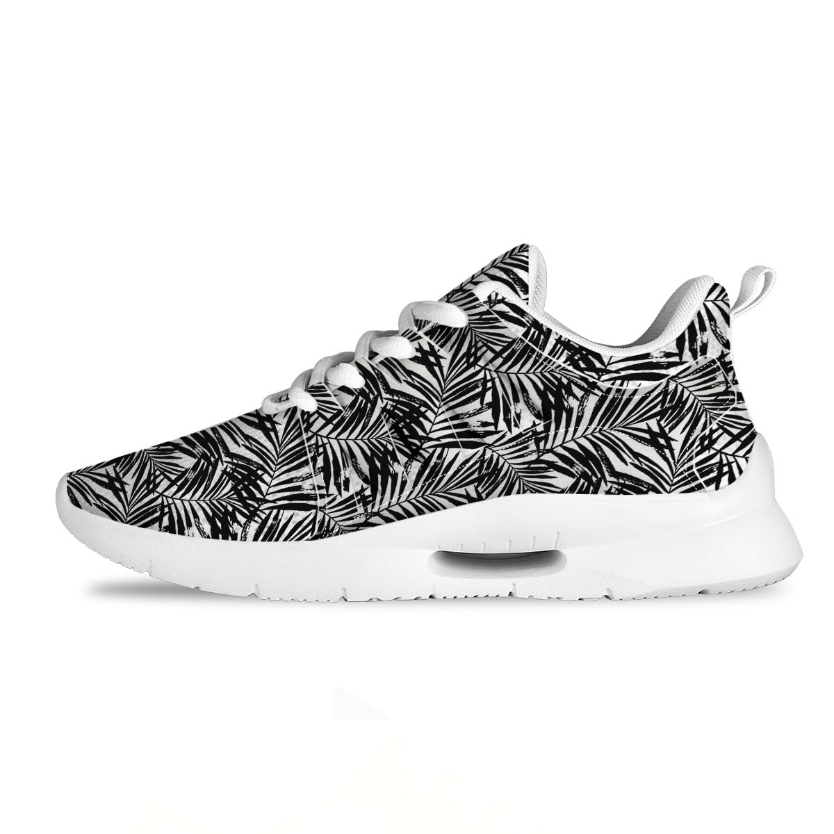 Tropical Palm Leaf White And Black Print Tennis Shoes-grizzshop