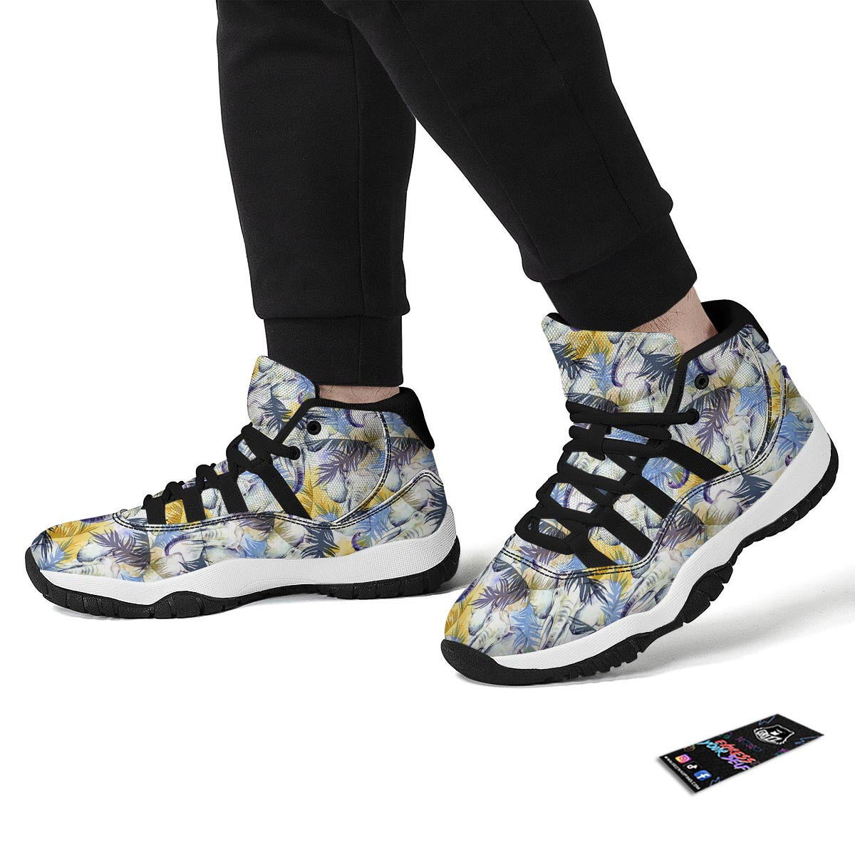 Tropical Palm Leave Elephant Print Black Bball Shoes-grizzshop