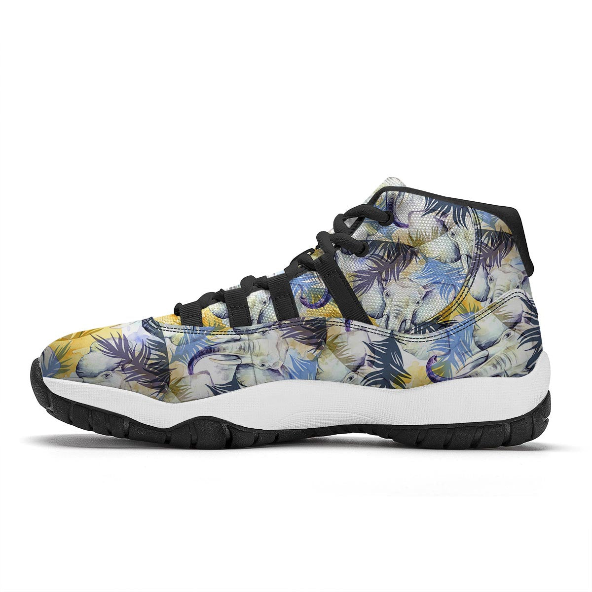Tropical Palm Leave Elephant Print Black Bball Shoes-grizzshop