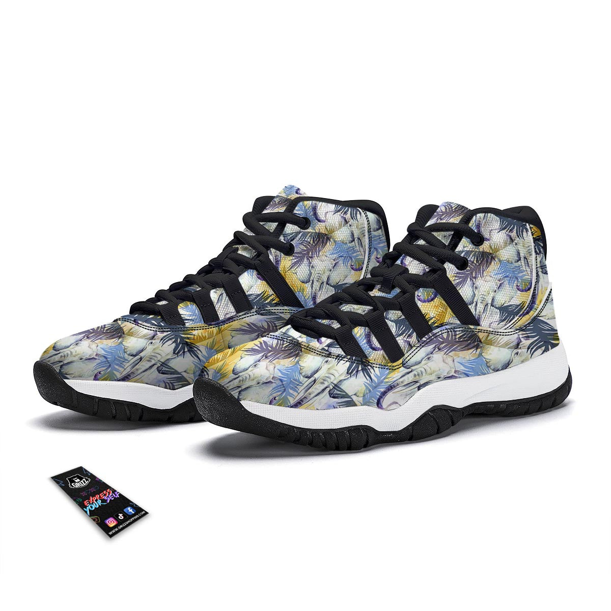 Tropical Palm Leave Elephant Print Black Bball Shoes-grizzshop