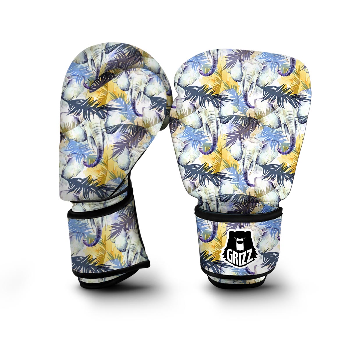 Tropical Palm Leave Elephant Print Boxing Gloves-grizzshop