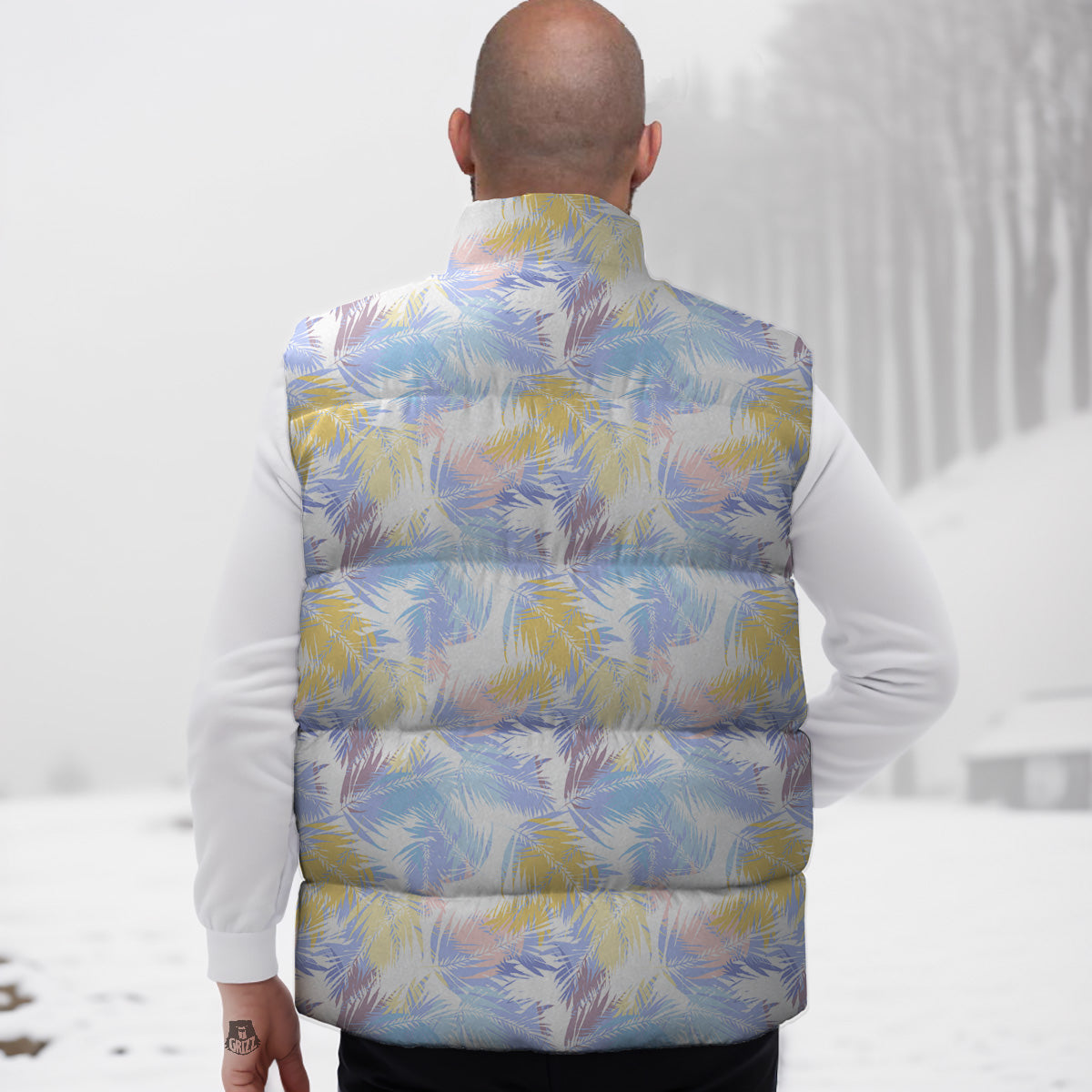 Tropical Palm Leave Elephant Print Down Vest-grizzshop