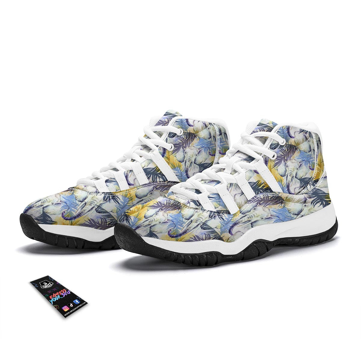 Tropical Palm Leave Elephant Print White Bball Shoes-grizzshop