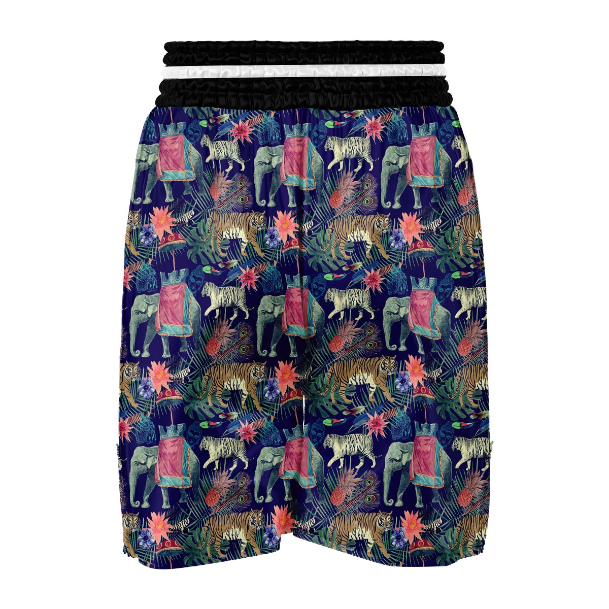 Tropical Palm Leave Peacock Tiger Elephant Boxing Shorts-grizzshop