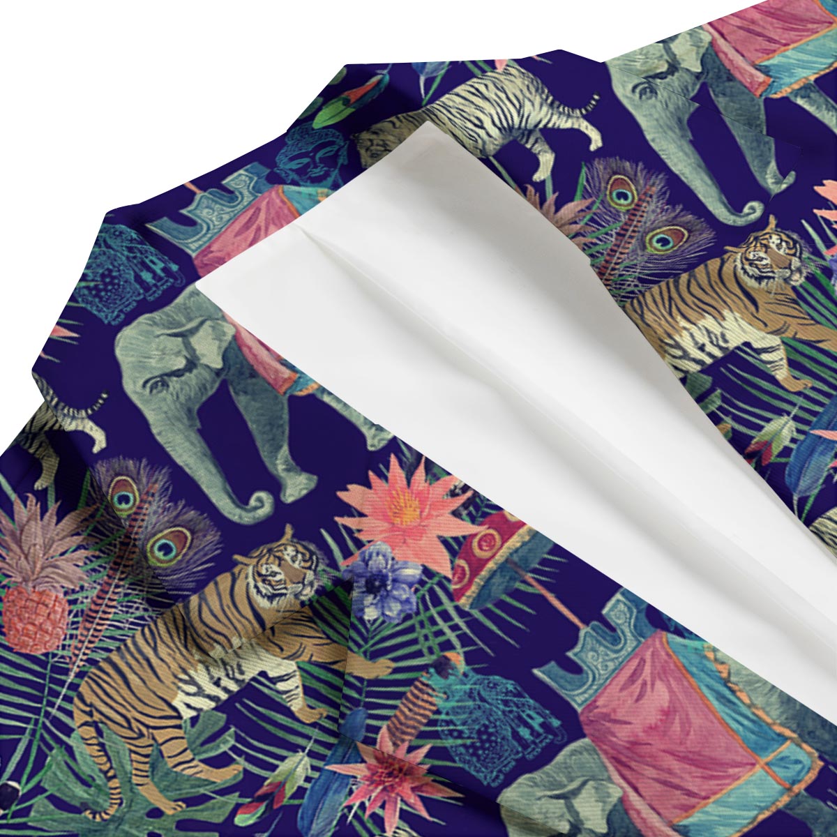 Tropical Palm Leave Peacock Tiger Elephant Men's Blazer-grizzshop