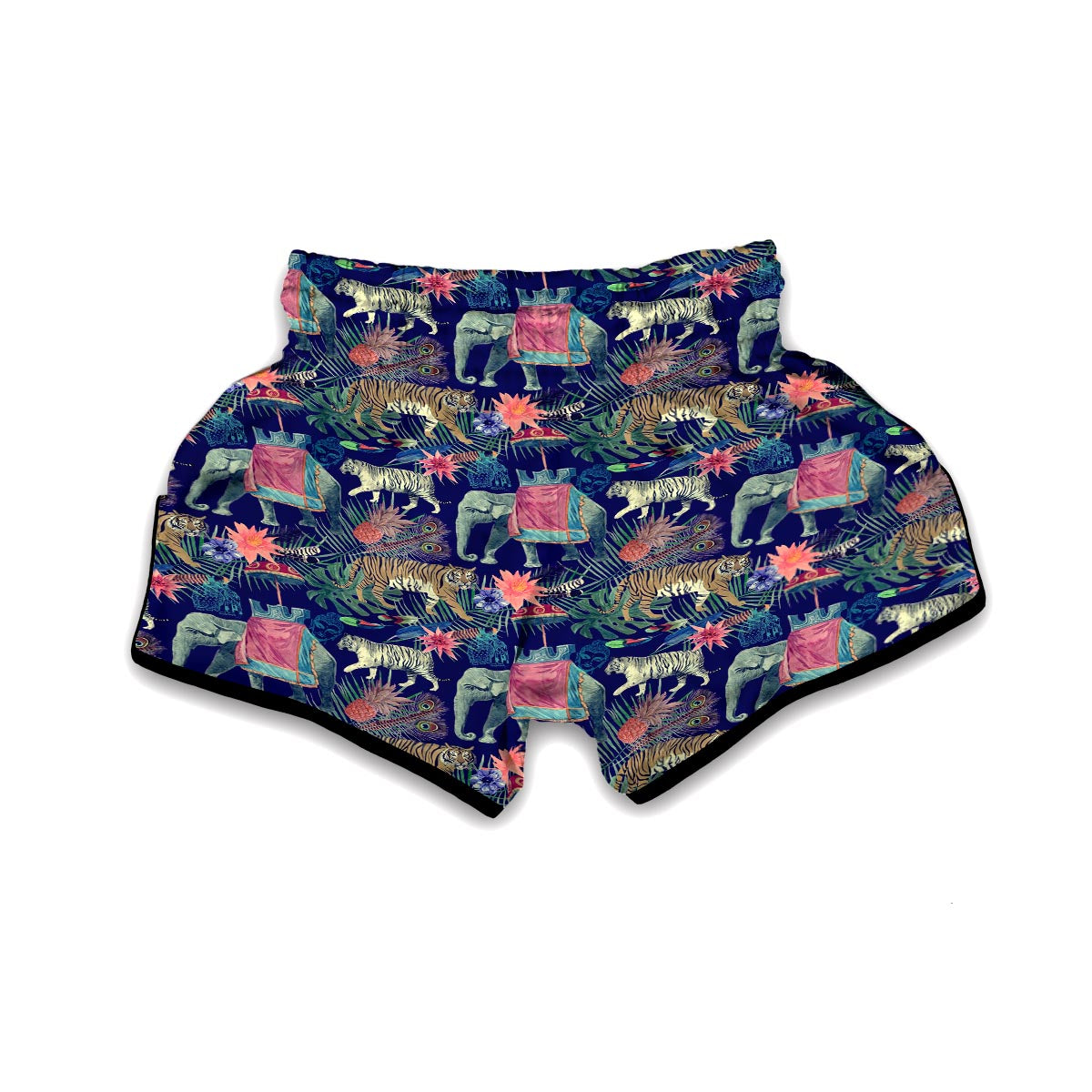 Tropical Palm Leave Peacock Tiger Elephant Muay Thai Boxing Shorts-grizzshop