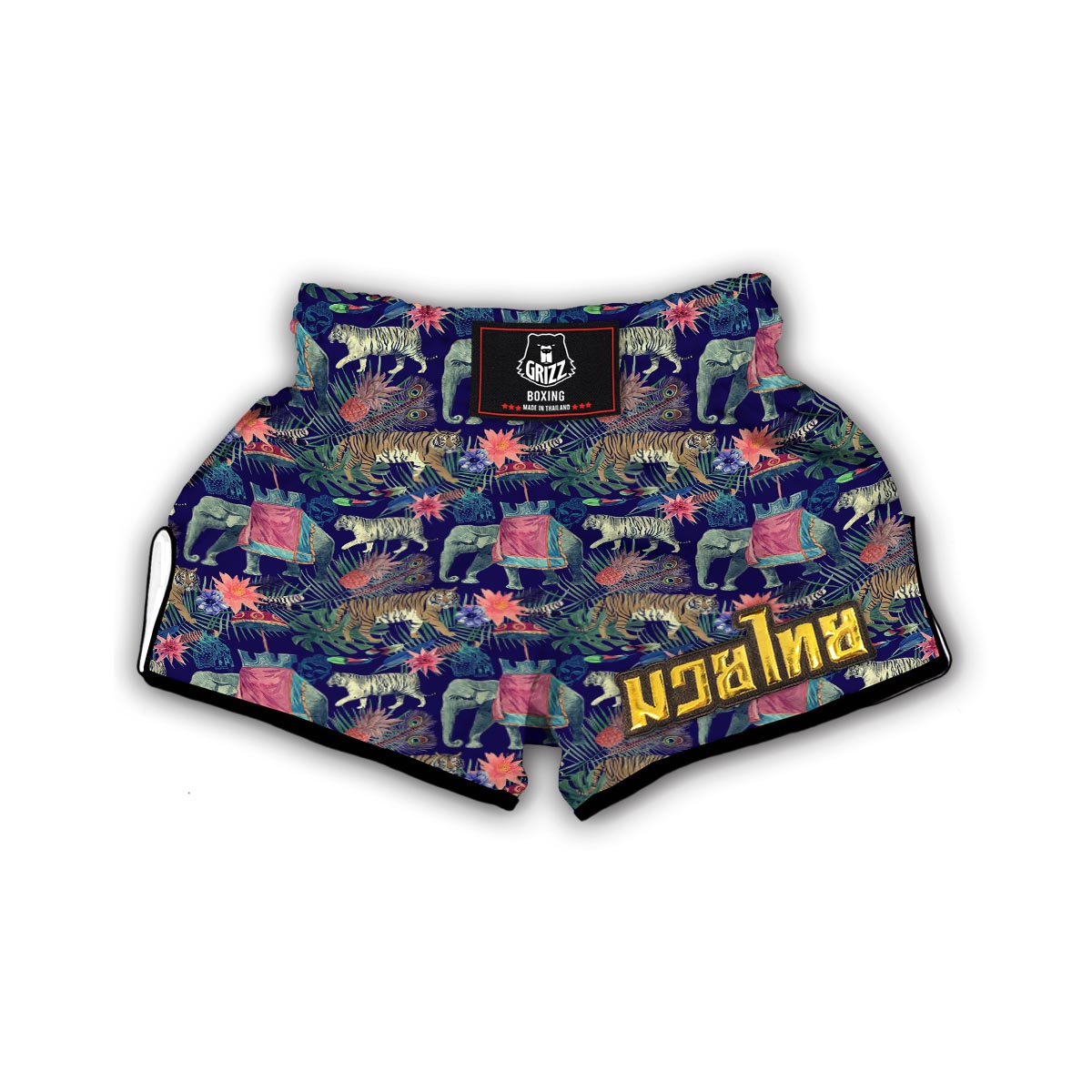 Tropical Palm Leave Peacock Tiger Elephant Muay Thai Boxing Shorts-grizzshop