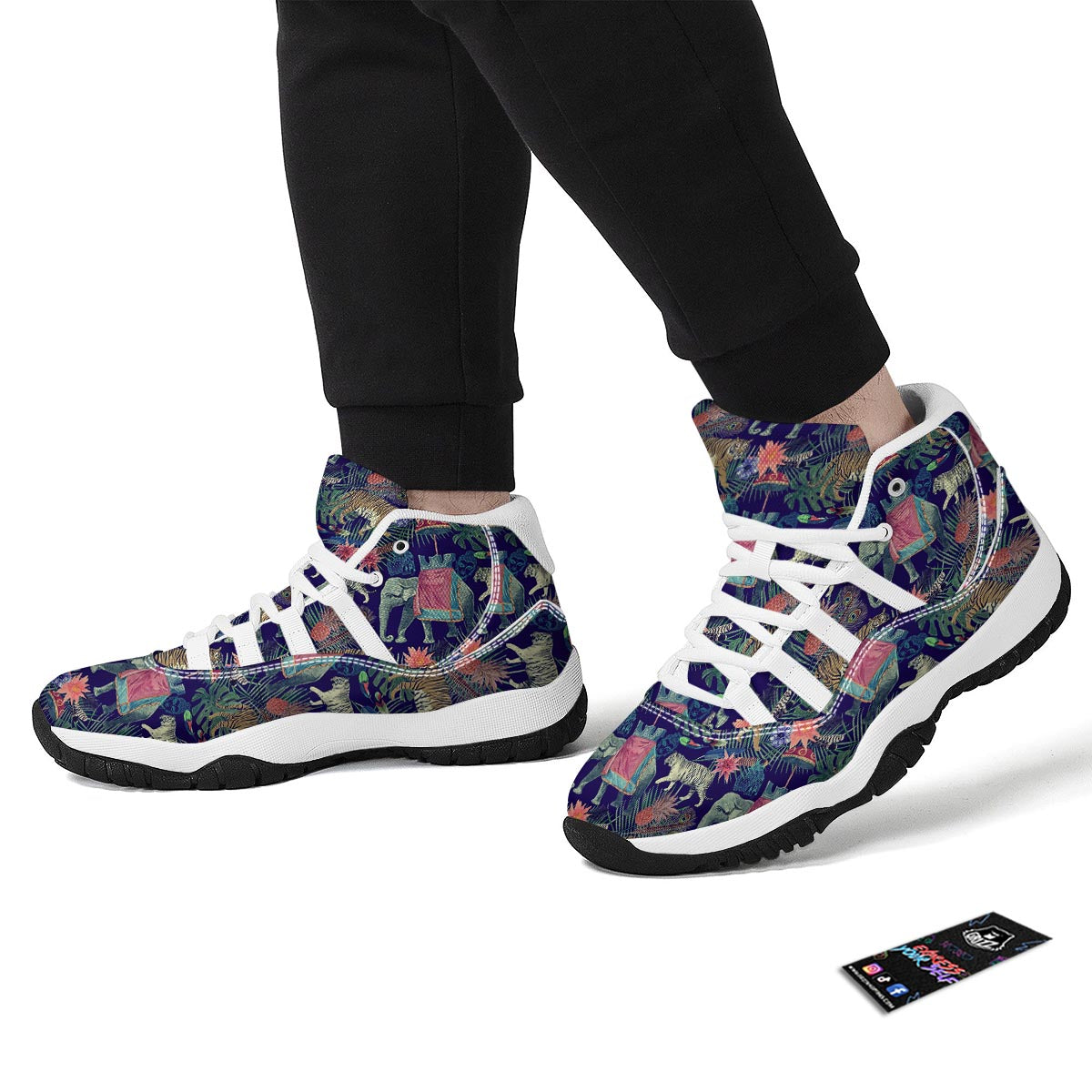 Tropical Palm Leave Peacock Tiger Elephant White Bball Shoes-grizzshop
