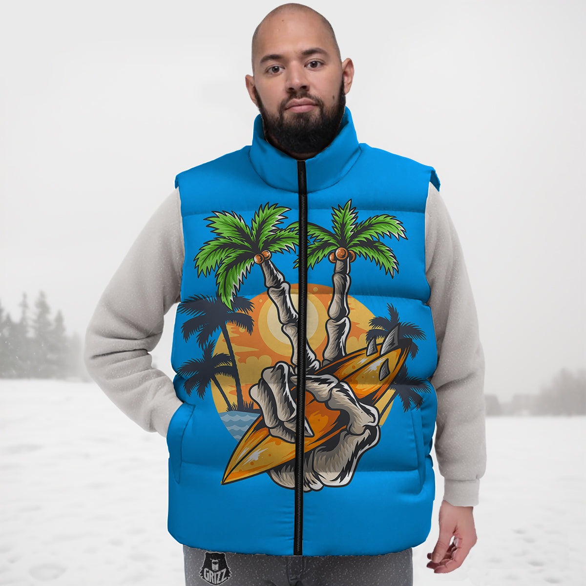 Tropical Palm Leaves Hawaiian Pattern Print Down Vest-grizzshop