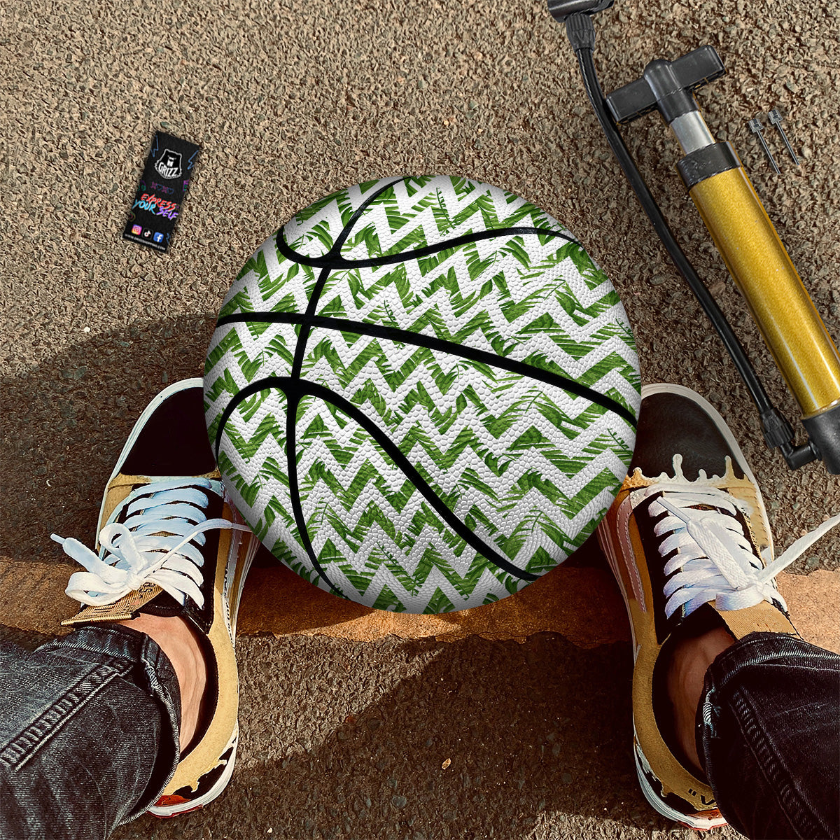 Tropical Palm Leaves Tropical Zigzag Print Pattern Basketball-grizzshop