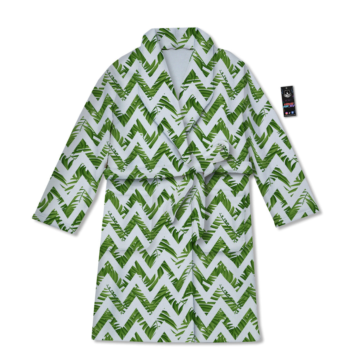 Tropical Palm Leaves Tropical Zigzag Print Pattern Bathrobe-grizzshop