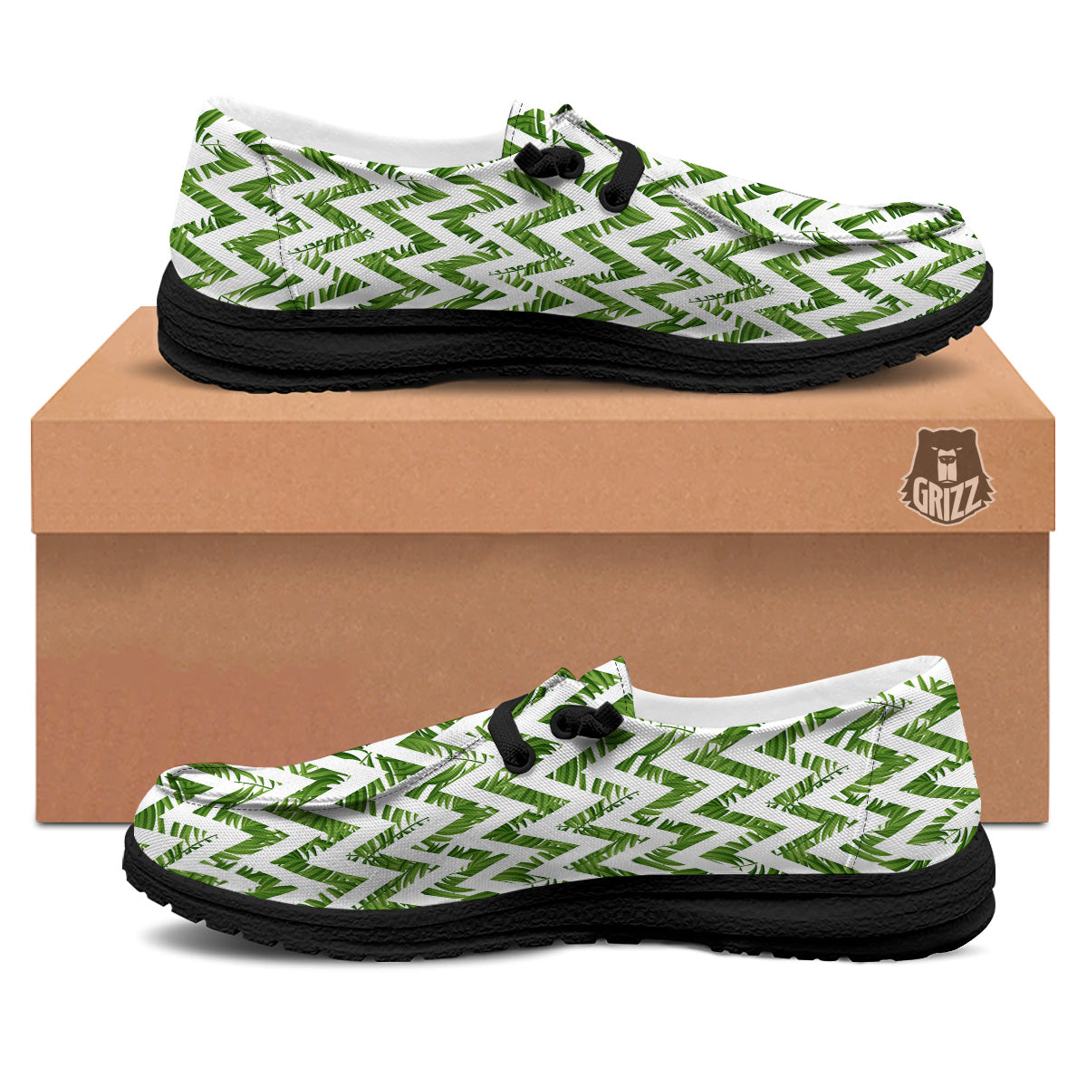 Tropical Palm Leaves Tropical Zigzag Print Pattern Black Loafers-grizzshop