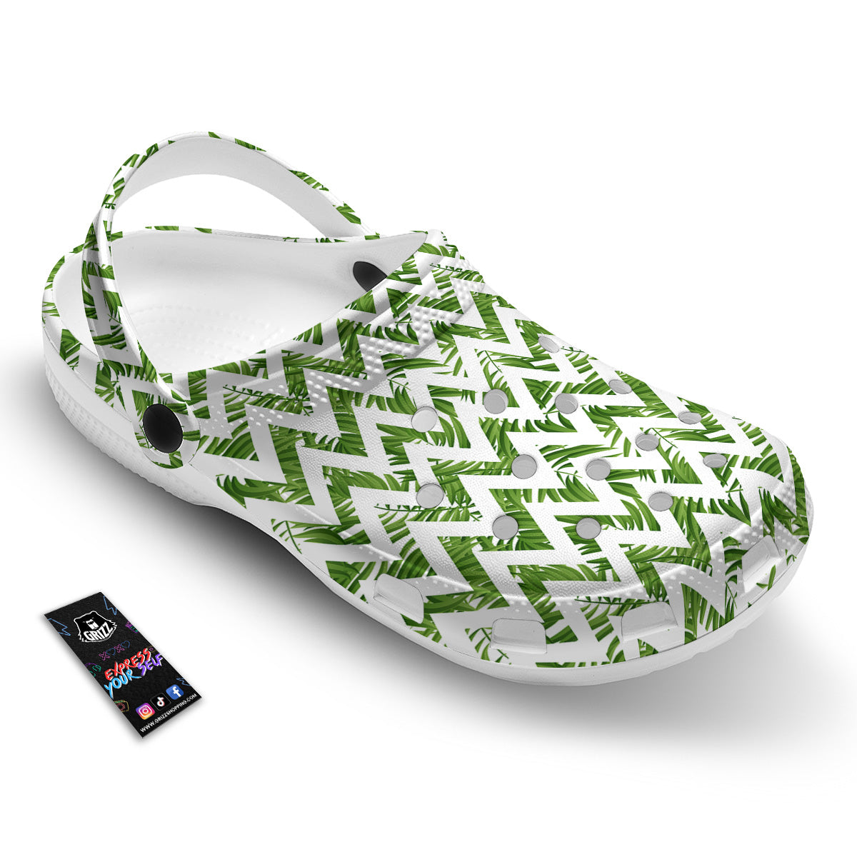 Tropical Palm Leaves Tropical Zigzag Print Pattern Clog-grizzshop