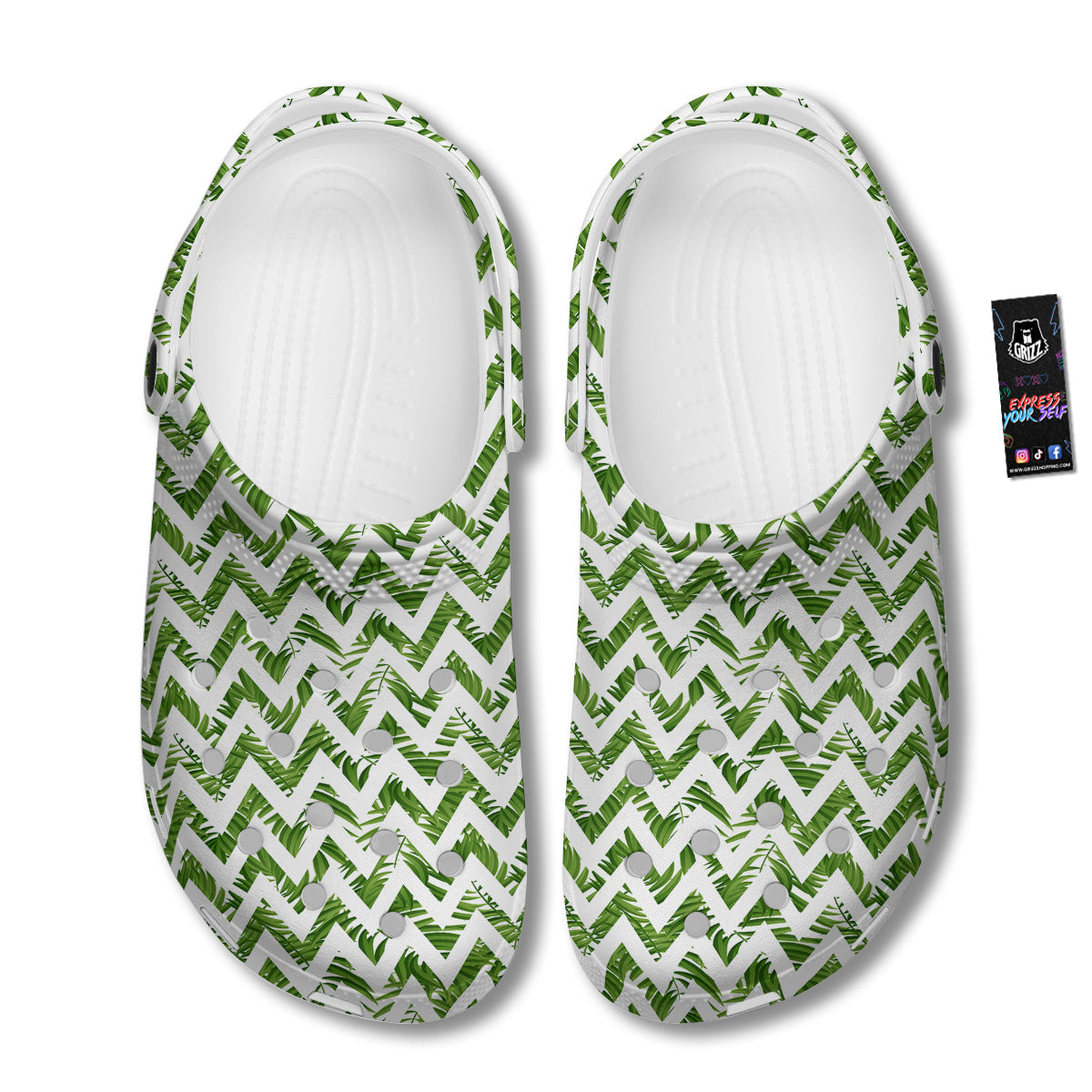 Tropical Palm Leaves Tropical Zigzag Print Pattern Clog-grizzshop