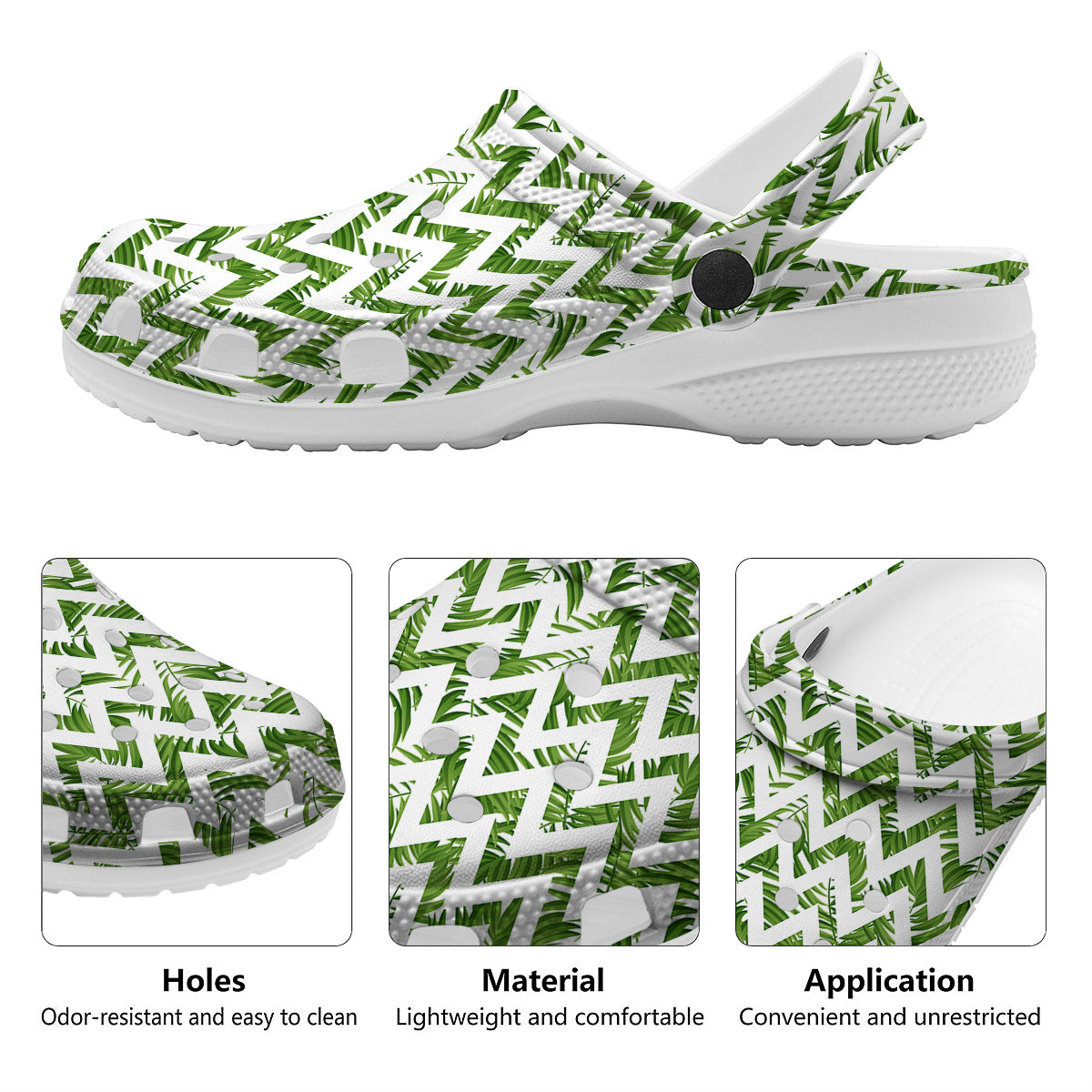 Tropical Palm Leaves Tropical Zigzag Print Pattern Clog-grizzshop
