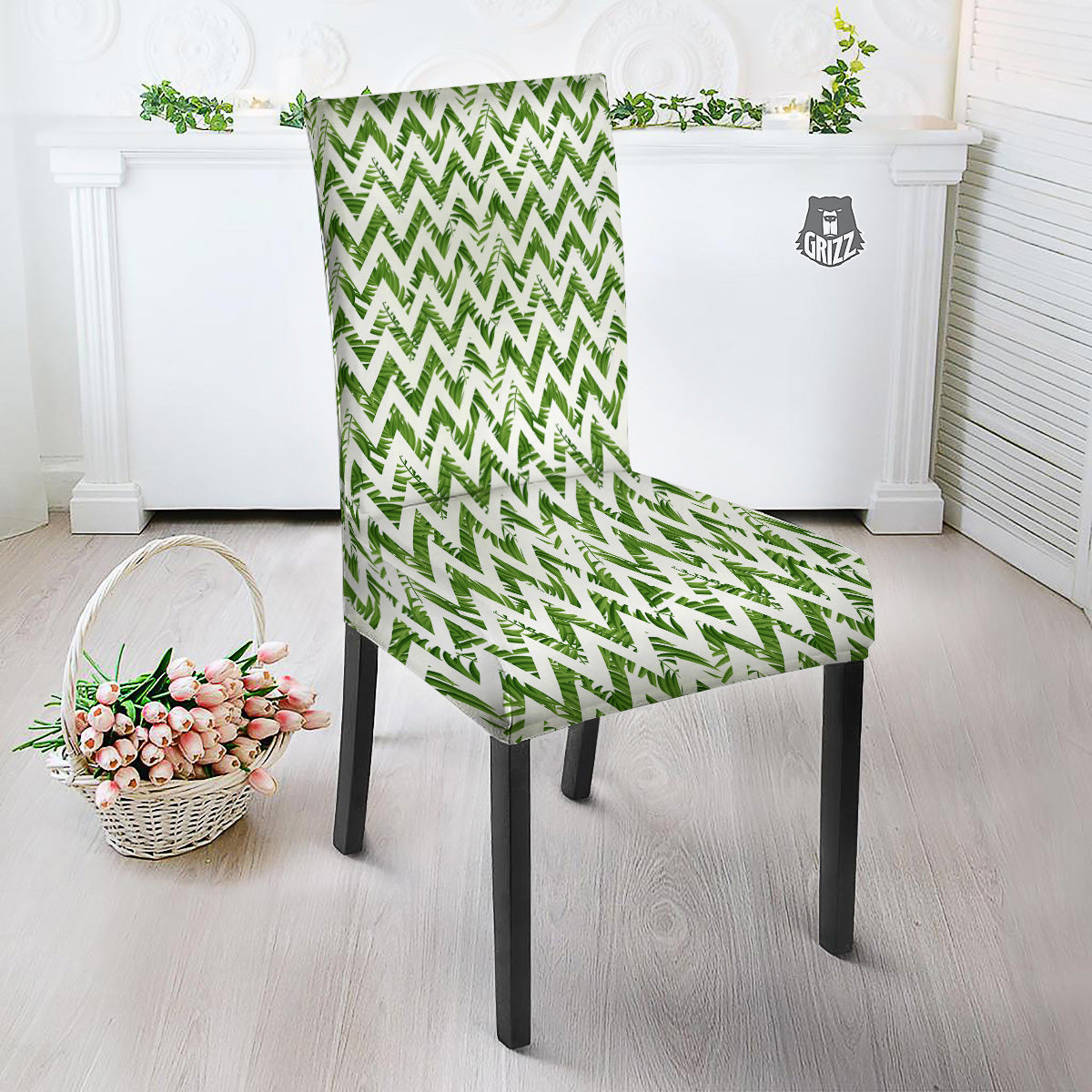 Tropical Palm Leaves Tropical Zigzag Print Pattern Dining Chair Slipcover-grizzshop