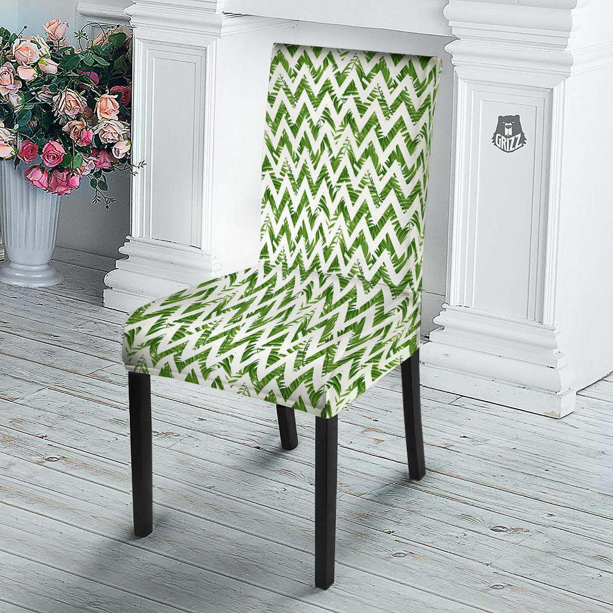 Tropical Palm Leaves Tropical Zigzag Print Pattern Dining Chair Slipcover-grizzshop