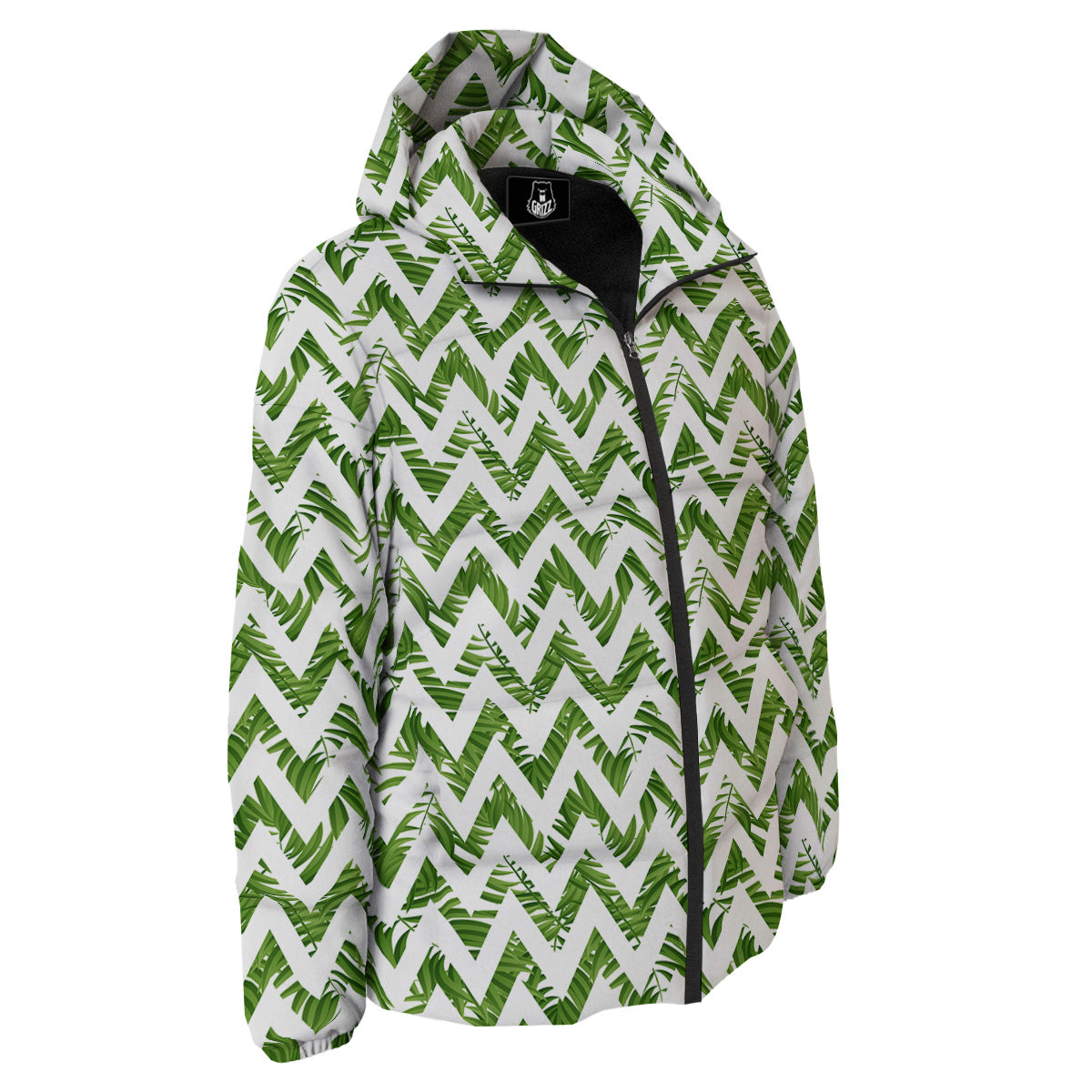 Tropical Palm Leaves Tropical Zigzag Print Pattern Down Jacket-grizzshop