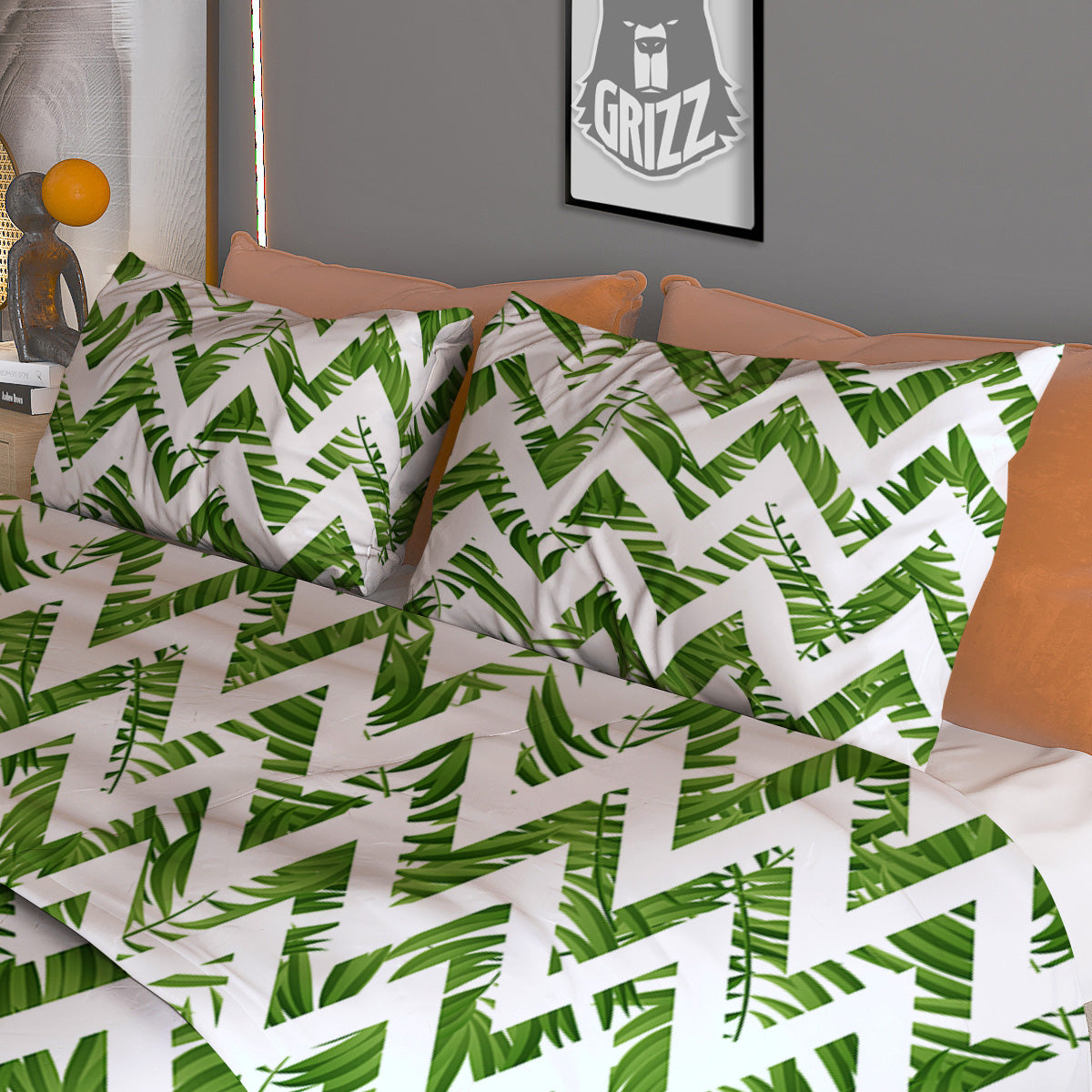 Tropical Palm Leaves Tropical Zigzag Print Pattern Duvet Cover Bedding Set-grizzshop