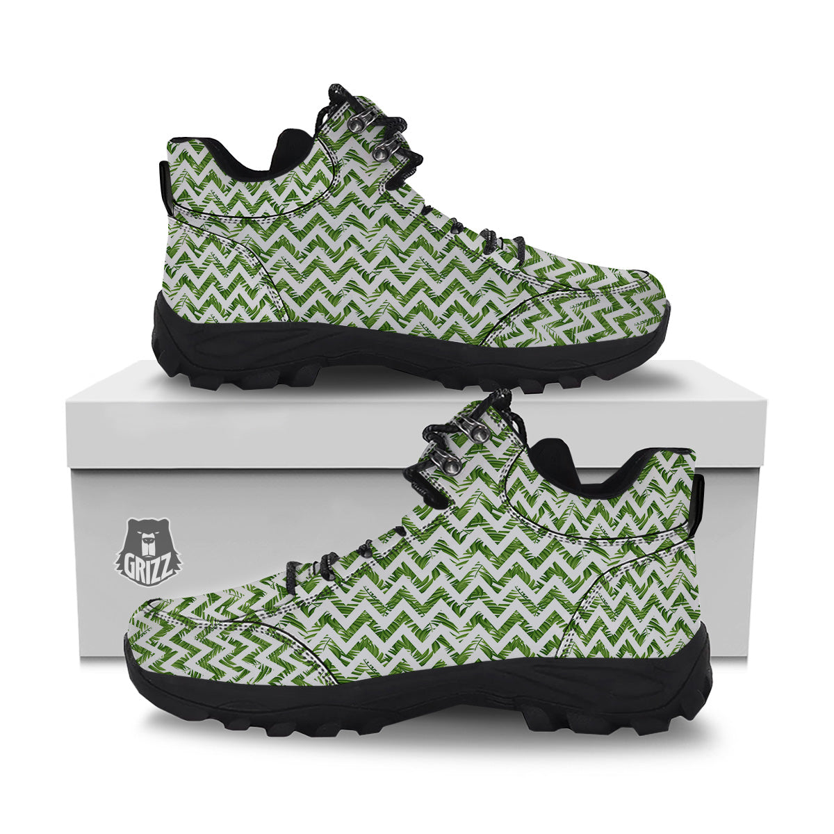 Tropical Palm Leaves Tropical Zigzag Print Pattern Hiking Shoes-grizzshop