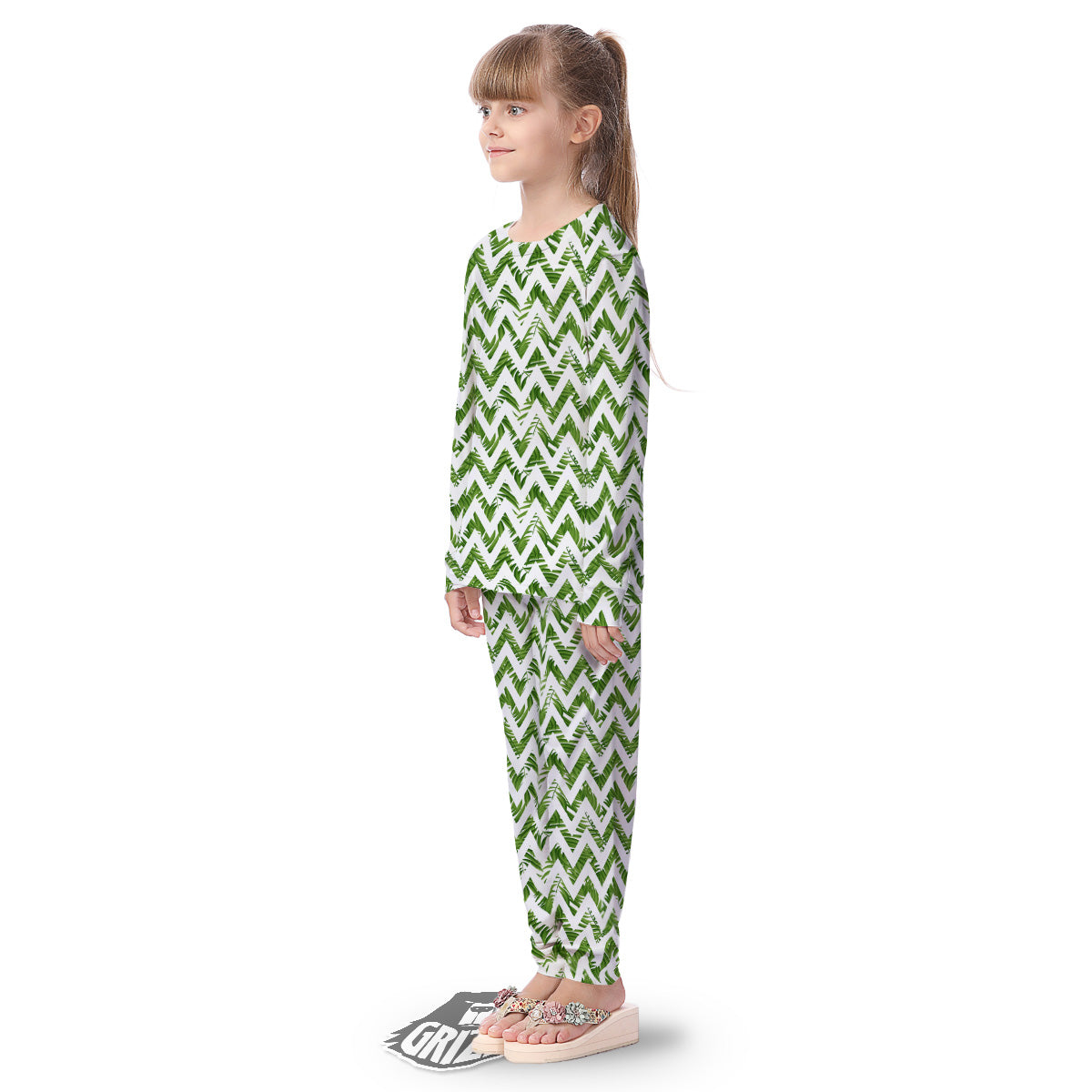 Tropical Palm Leaves Tropical Zigzag Print Pattern Kid's Pajamas-grizzshop