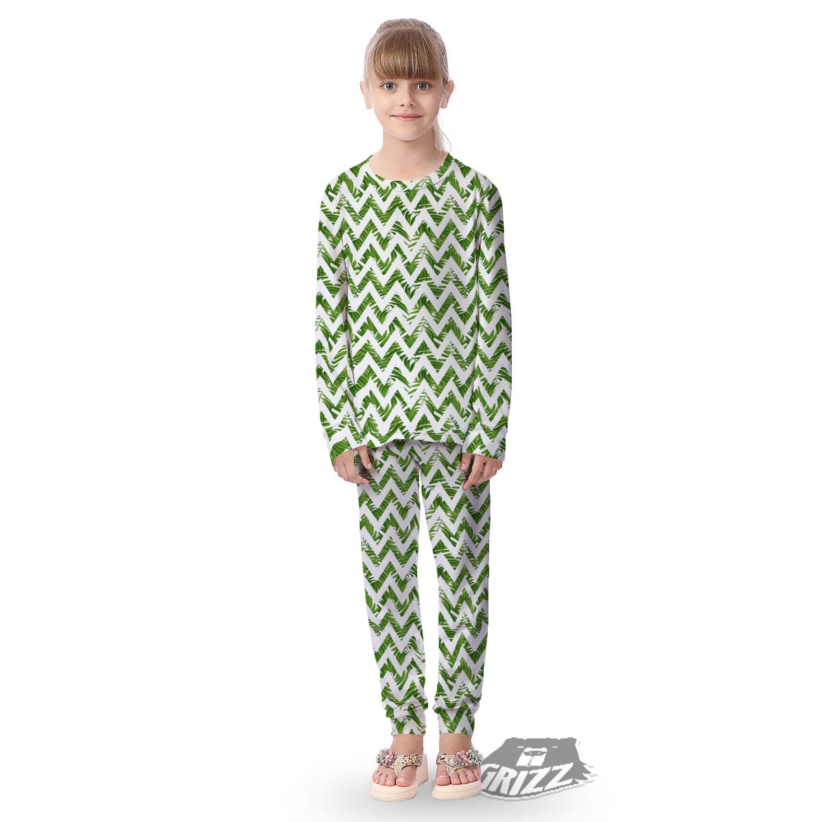 Tropical Palm Leaves Tropical Zigzag Print Pattern Kid's Pajamas-grizzshop