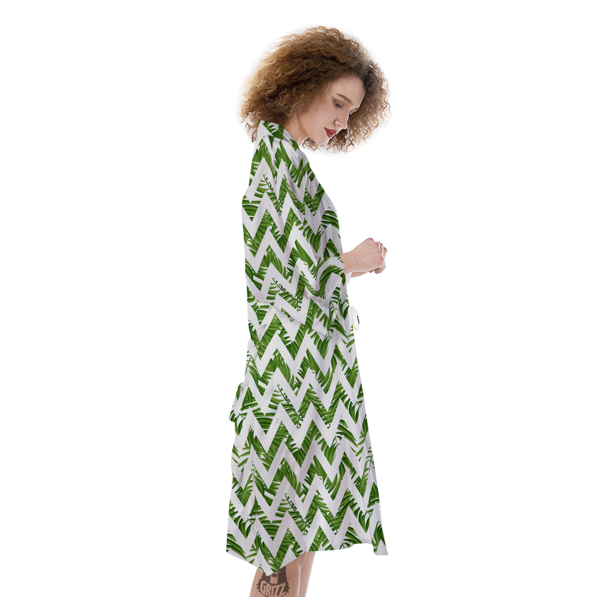 Tropical Palm Leaves Tropical Zigzag Print Pattern Kimono-grizzshop