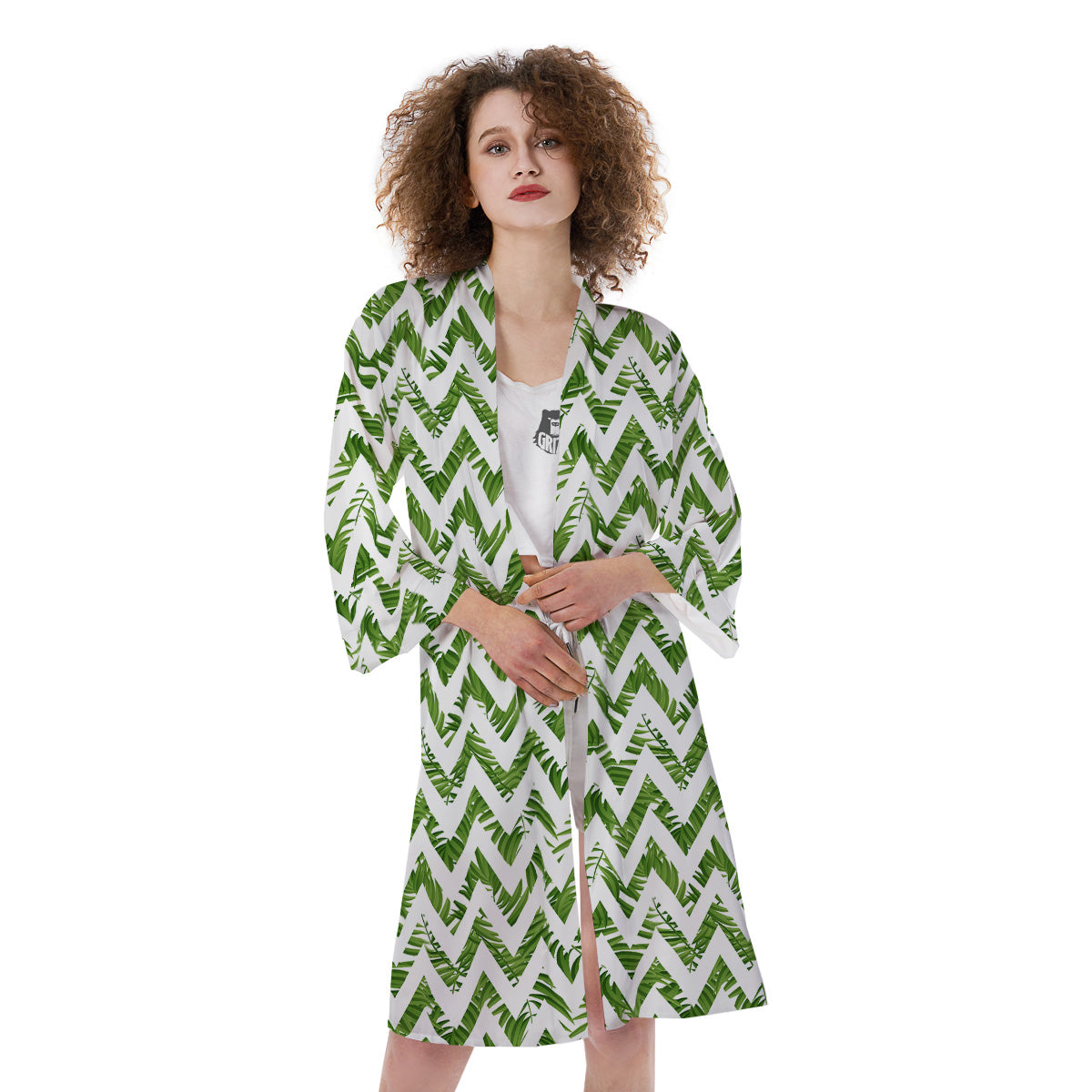 Tropical Palm Leaves Tropical Zigzag Print Pattern Kimono-grizzshop
