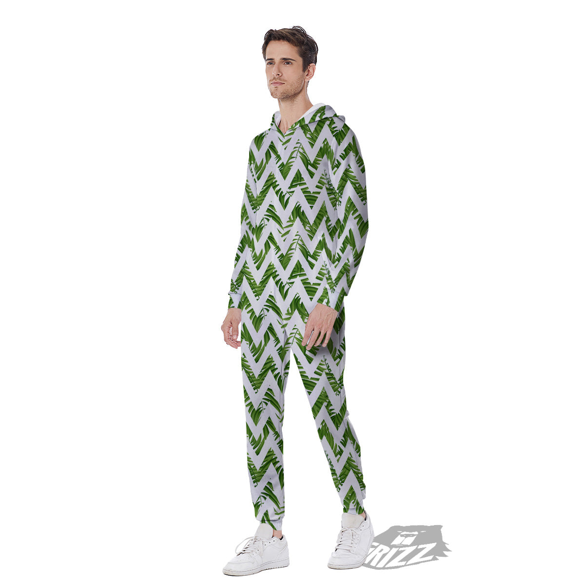 Tropical Palm Leaves Tropical Zigzag Print Pattern Men's Jumpsuit-grizzshop