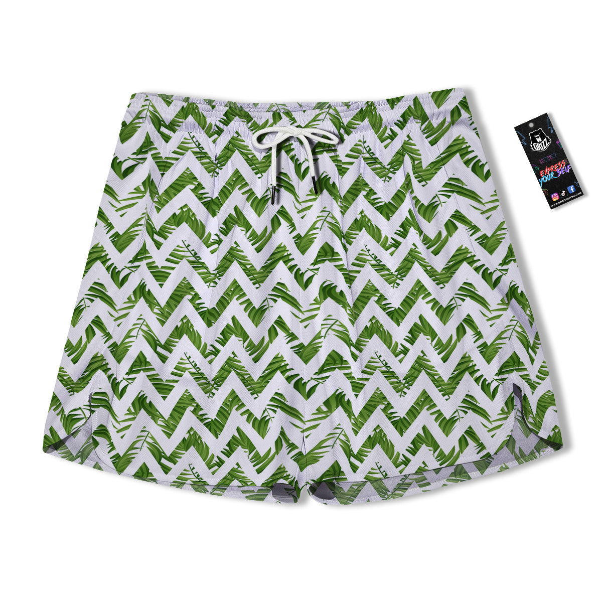 Tropical Palm Leaves Tropical Zigzag Print Pattern Men's Running Shorts-grizzshop