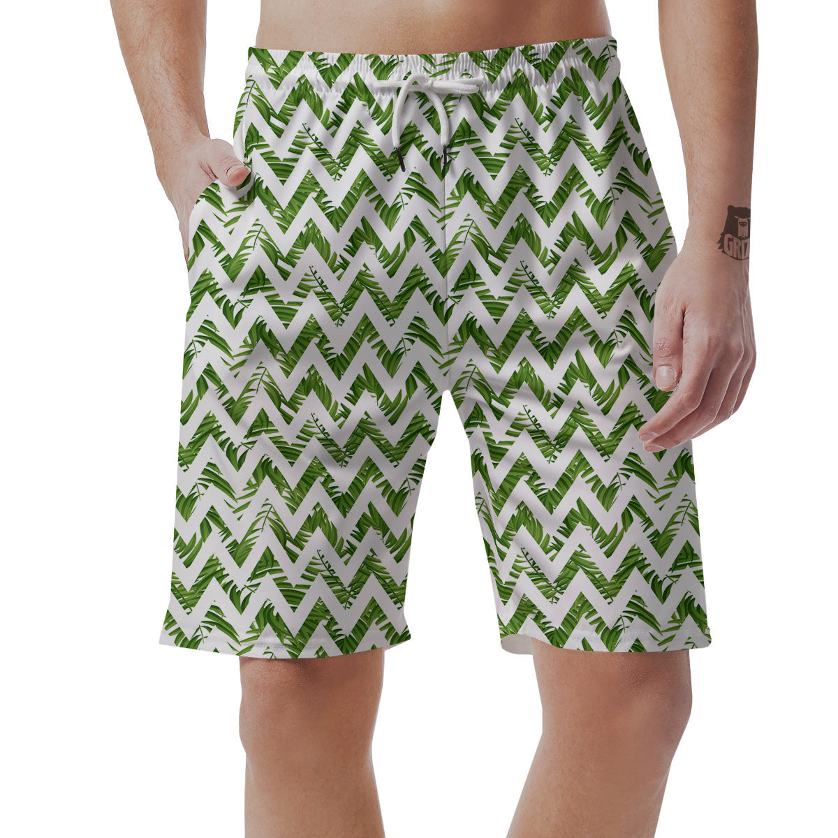 Tropical Palm Leaves Tropical Zigzag Print Pattern Men's Shorts-grizzshop