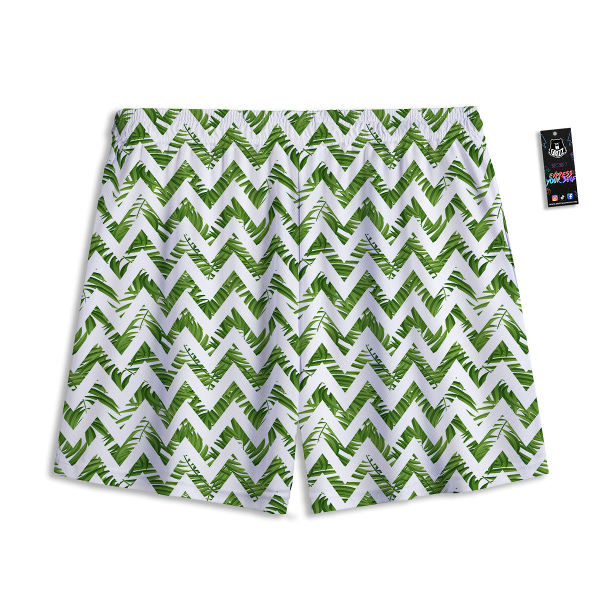 Tropical Palm Leaves Tropical Zigzag Print Pattern Mesh Shorts-grizzshop