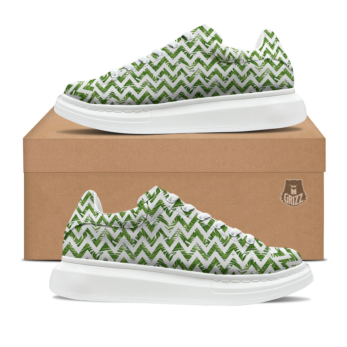 Tropical Palm Leaves Tropical Zigzag Print Pattern Platform Shoes-grizzshop
