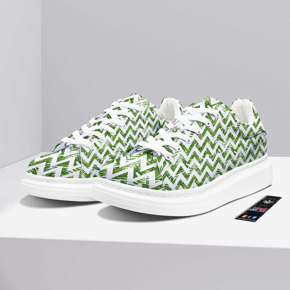 Tropical Palm Leaves Tropical Zigzag Print Pattern Platform Shoes-grizzshop