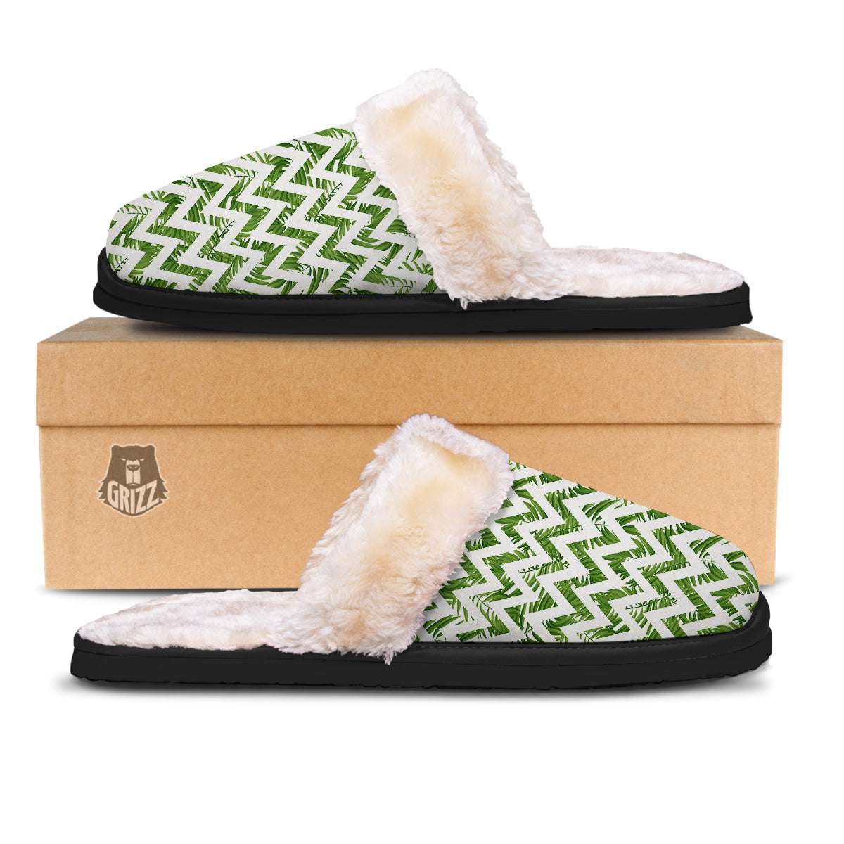 Tropical Palm Leaves Tropical Zigzag Print Pattern Slippers-grizzshop