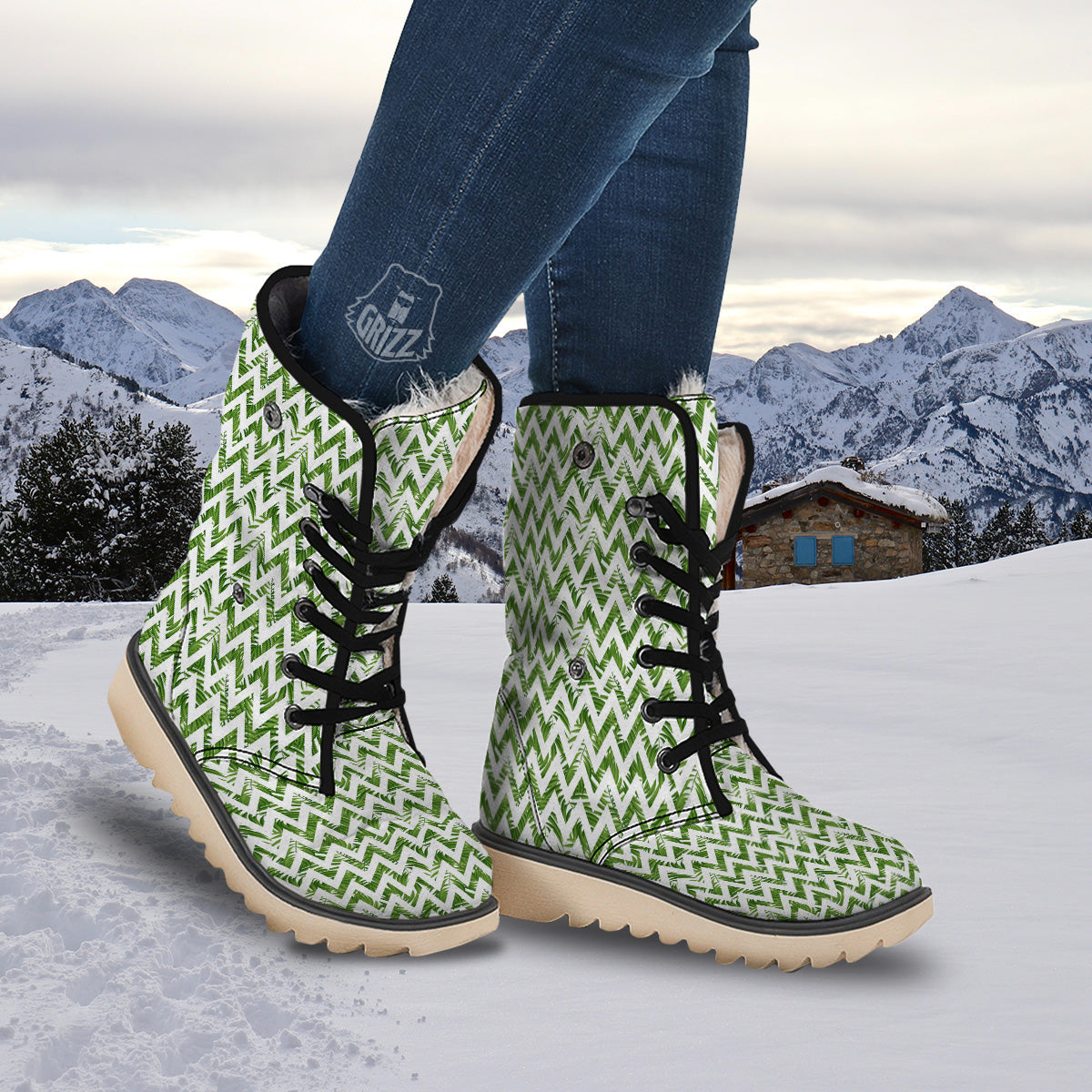 Tropical Palm Leaves Tropical Zigzag Print Pattern Snow Boots-grizzshop