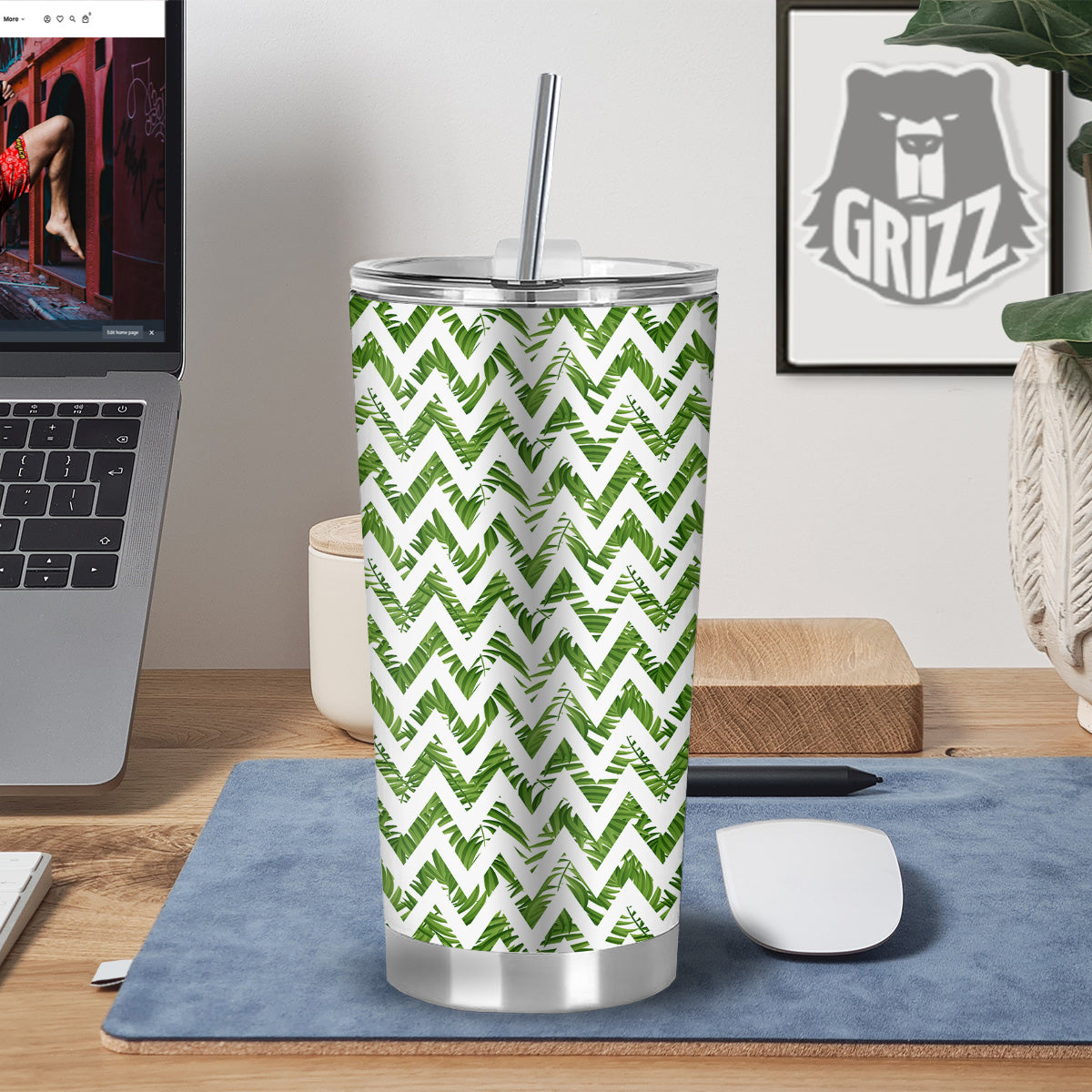 Tropical Palm Leaves Tropical Zigzag Print Pattern Tumbler-grizzshop