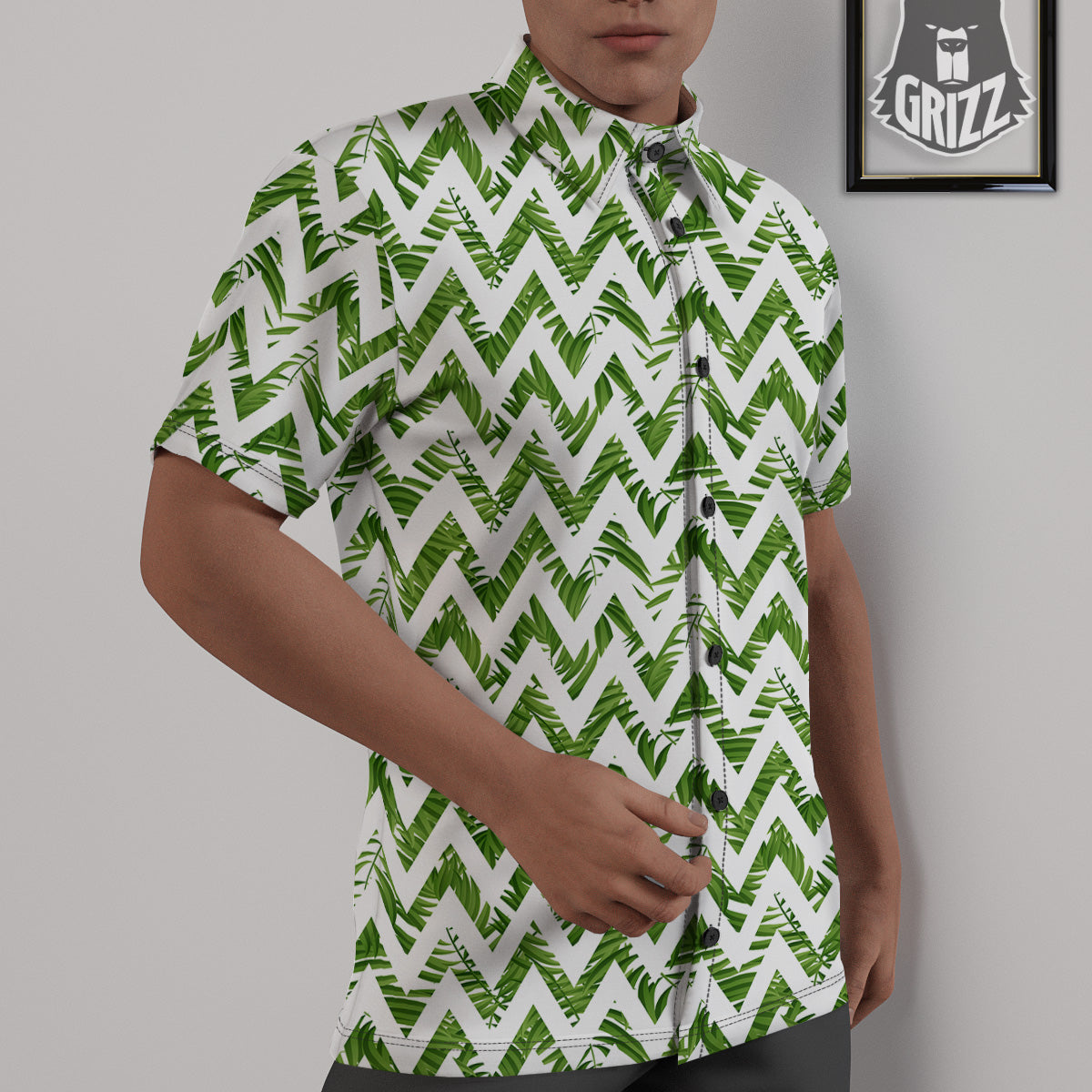 Tropical Palm Leaves Tropical Zigzag Print Pattern Untucked Shirts-grizzshop