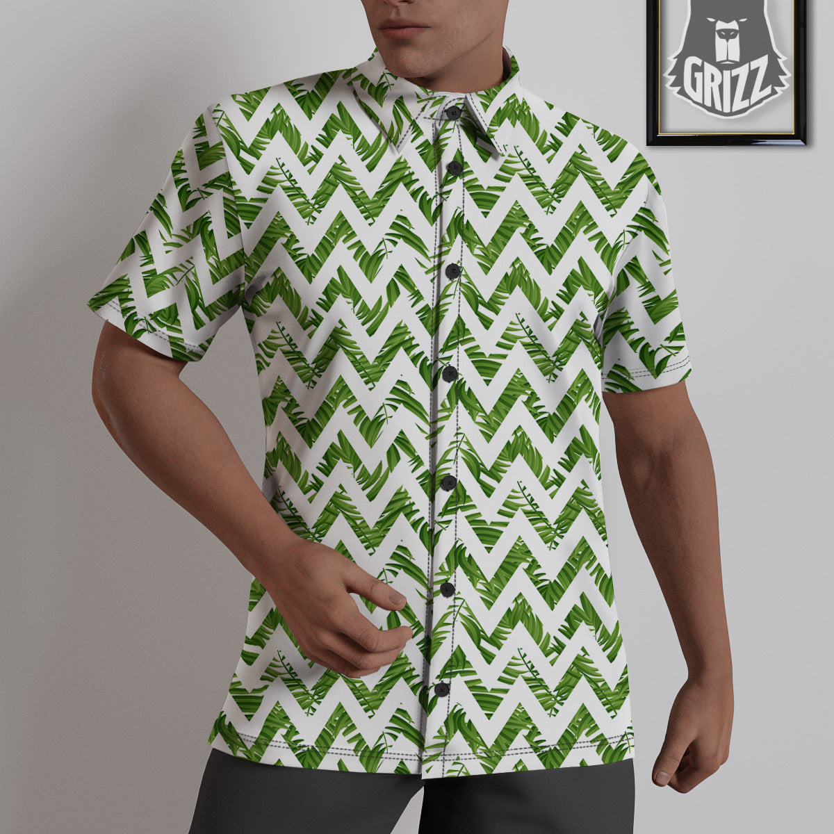 Tropical Palm Leaves Tropical Zigzag Print Pattern Untucked Shirts-grizzshop