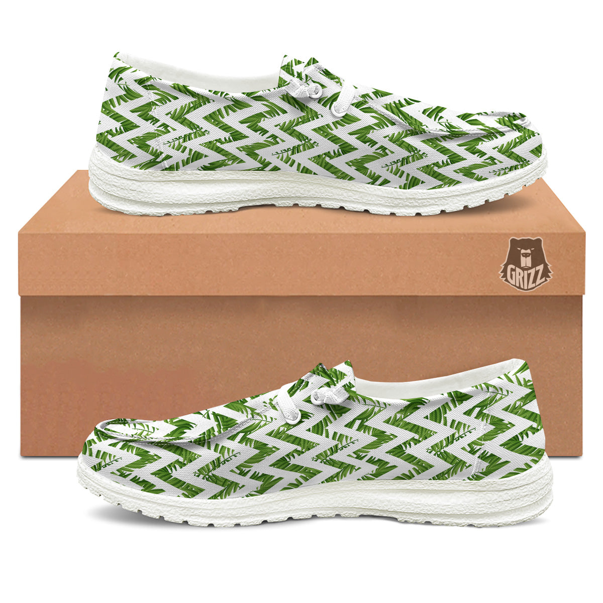 Tropical Palm Leaves Tropical Zigzag Print Pattern White Loafers-grizzshop
