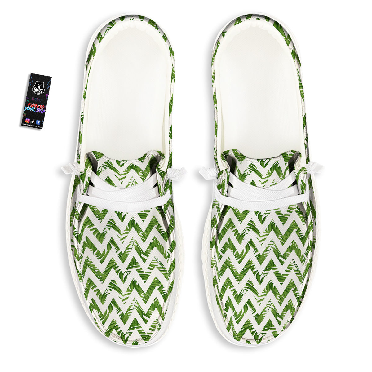 Tropical Palm Leaves Tropical Zigzag Print Pattern White Loafers-grizzshop