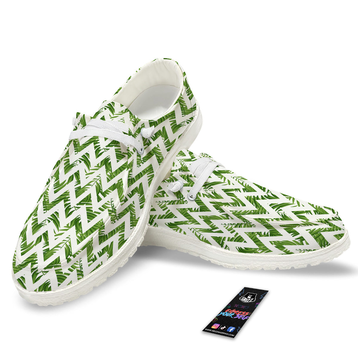 Tropical Palm Leaves Tropical Zigzag Print Pattern White Loafers-grizzshop