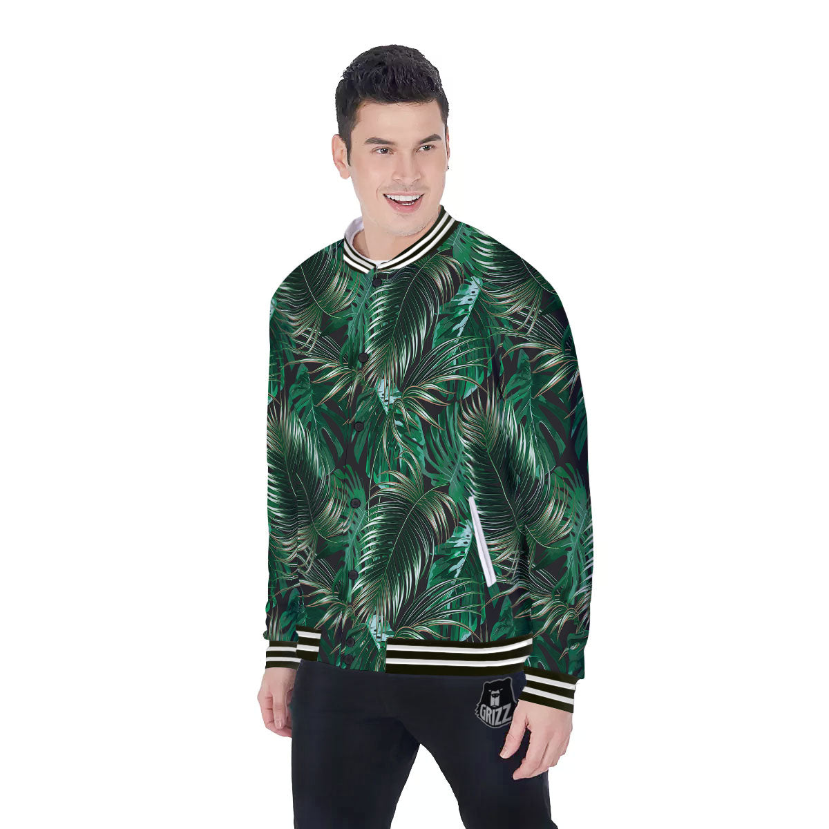 Tropical Palm Tree Print Pattern Baseball Jacket-grizzshop