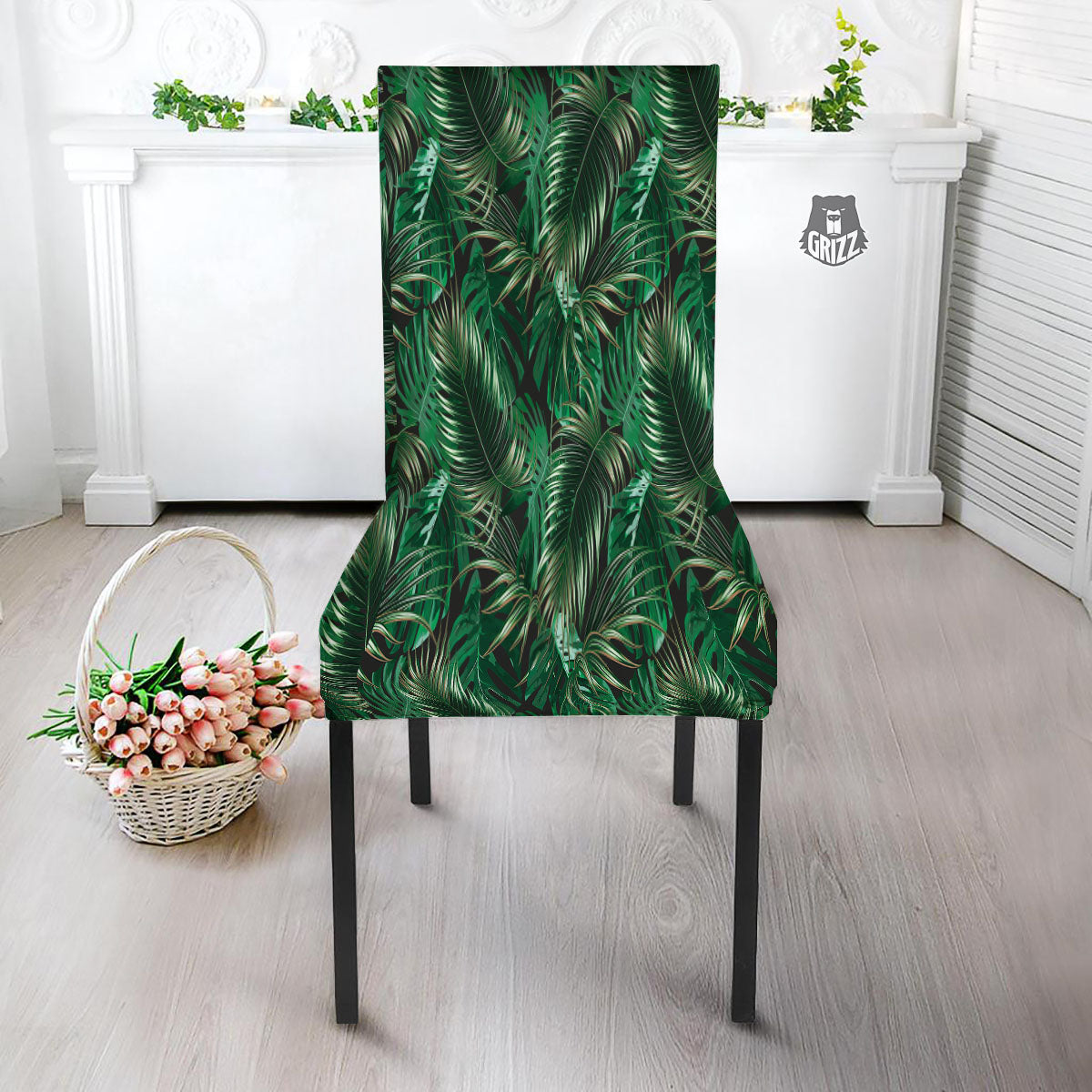 Tropical Palm Tree Print Pattern Dining Chair Slipcover-grizzshop