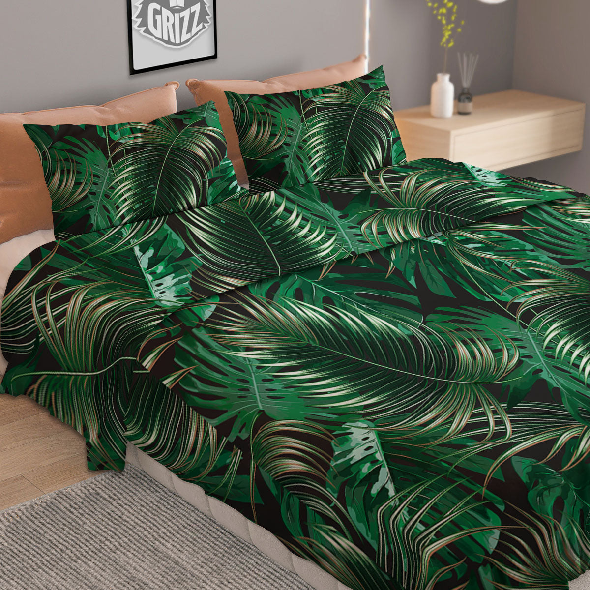 Tropical Palm Tree Print Pattern Duvet Cover Bedding Set