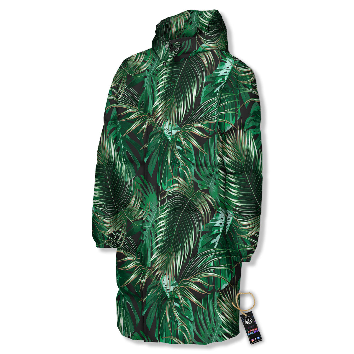 Tropical Palm Tree Print Pattern Long Down Jacket-grizzshop