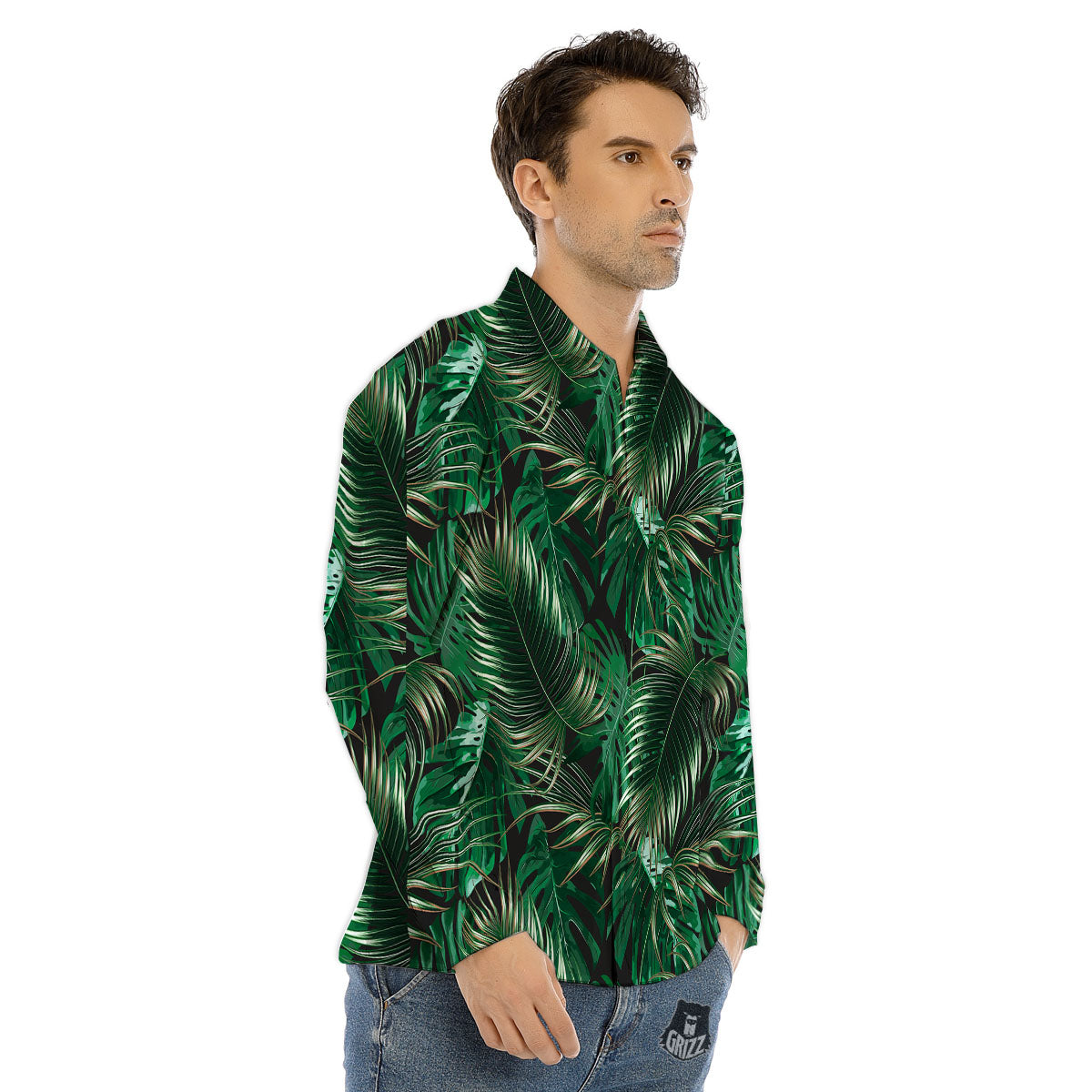 Tropical Palm Tree Print Pattern Men's Dress Shirts-grizzshop